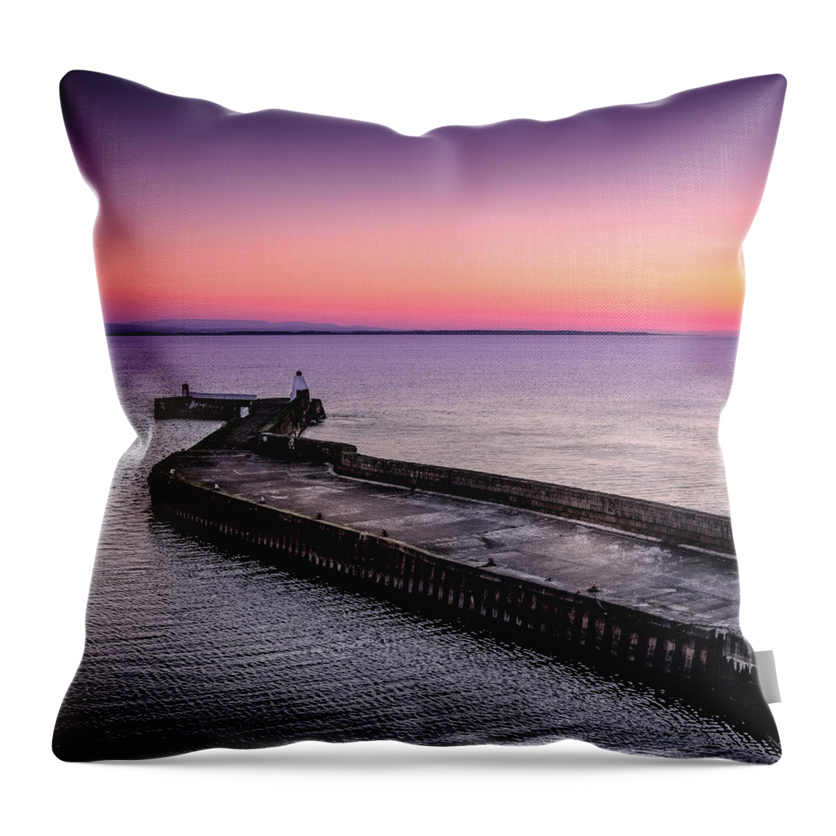 Burghead Throw Pillow featuring the photograph Twilight, Burghead Harbour by Peter OReilly