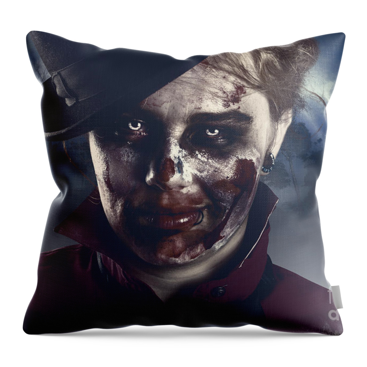 Apocalypse Throw Pillow featuring the photograph Twilight nightmare. Possessed halloween girl by Jorgo Photography