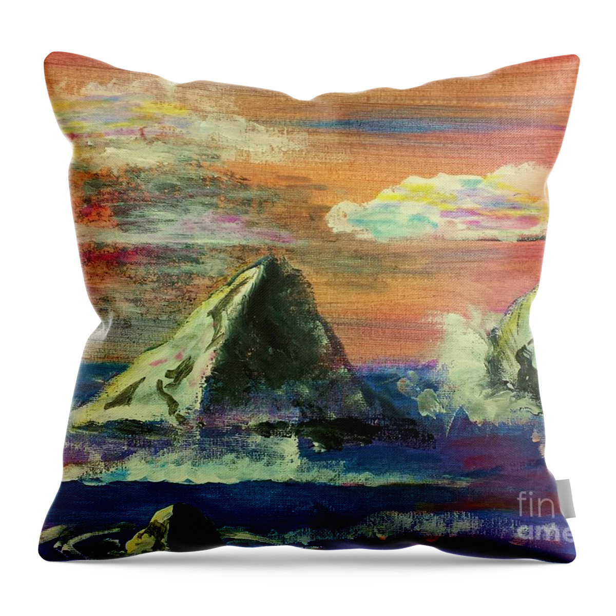 Ocean Throw Pillow featuring the painting Twilight Sea Rocks by Judy Via-Wolff