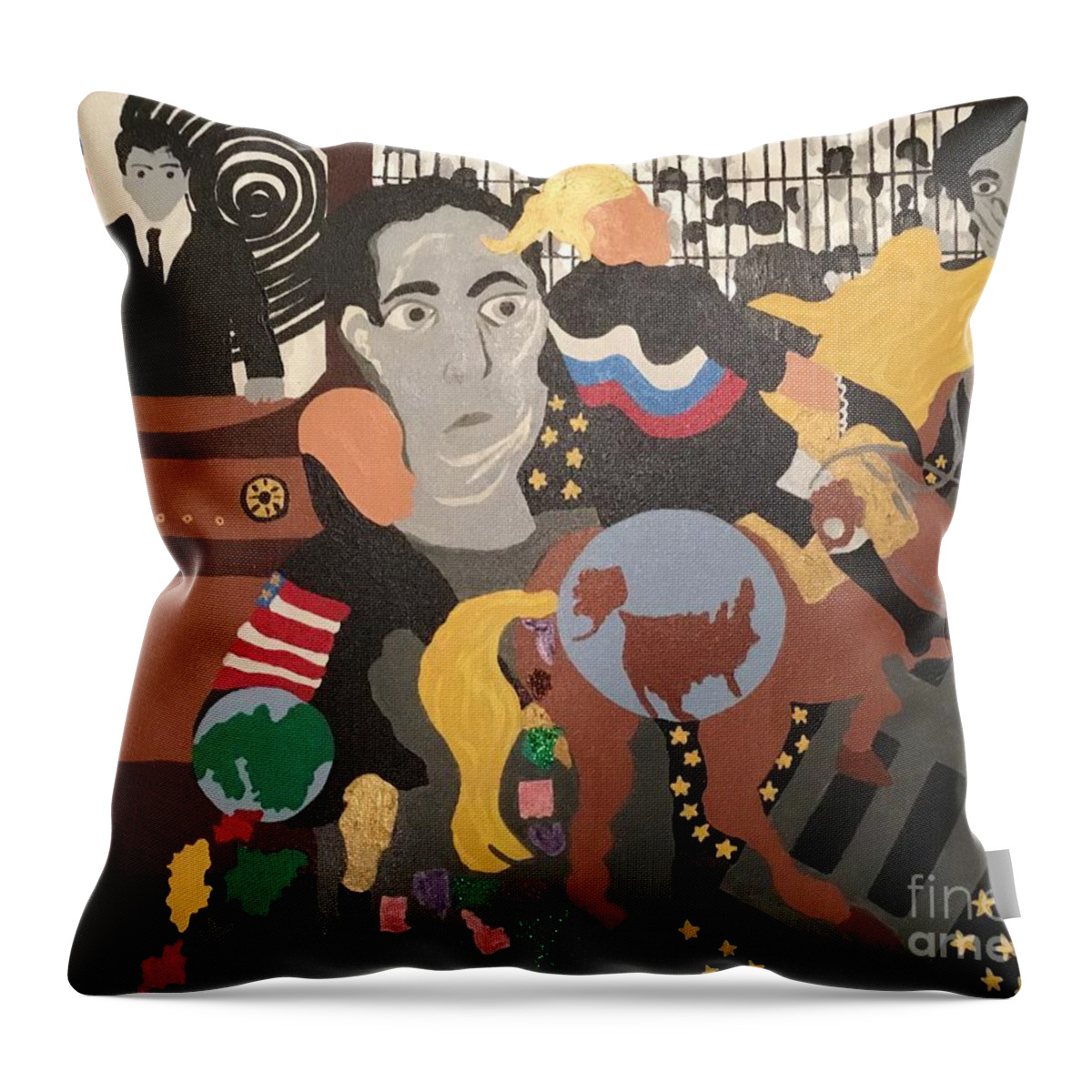 Trump. Putin. Twilight Zone Throw Pillow featuring the painting Twilight Zone 2017 by Erika Jean Chamberlin