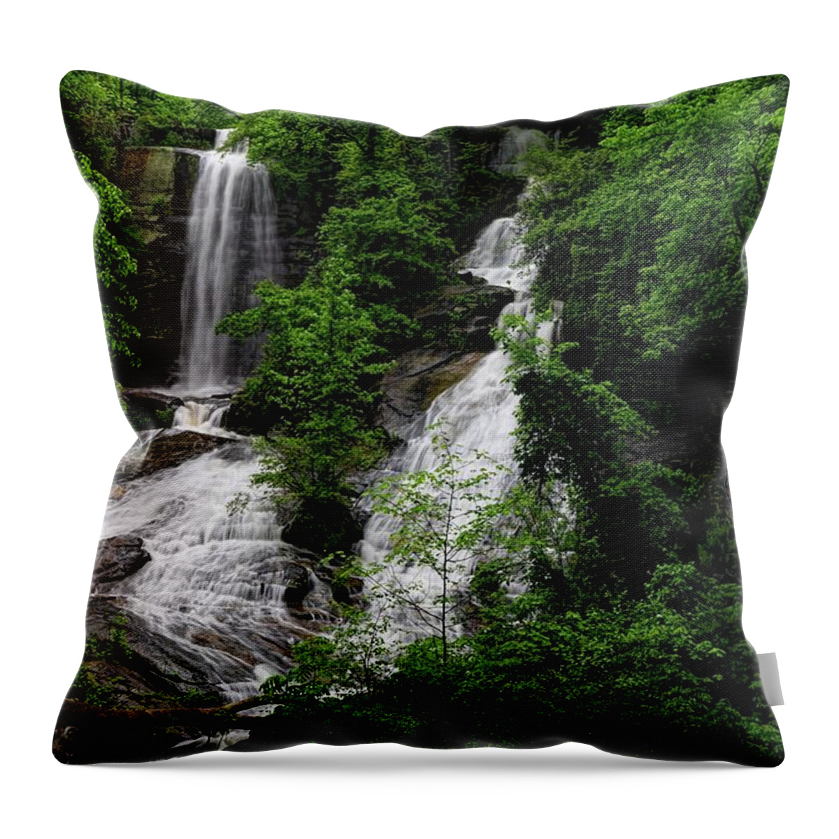 Twin Falls South Carolina Throw Pillow featuring the photograph Twin Falls South Carolina by Carol Montoya
