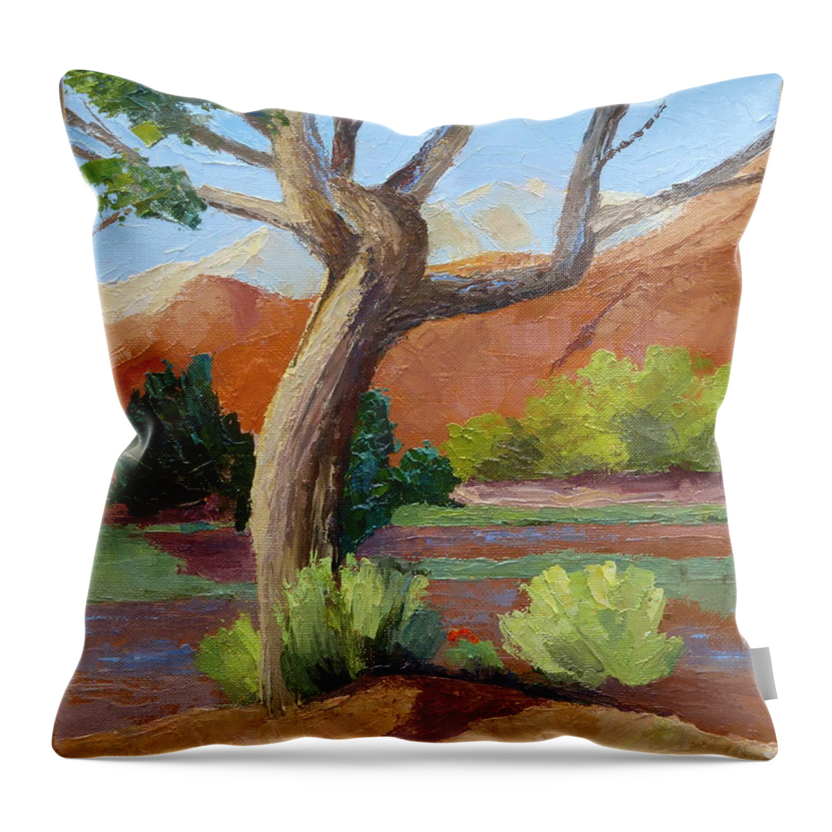 Twisted Tree Throw Pillow featuring the painting Twisted by Susan Woodward
