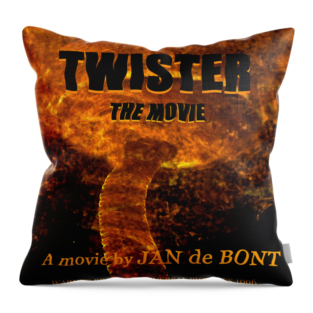Twister Movie 1996 Throw Pillow featuring the painting Twister retro movie poster by David Lee Thompson
