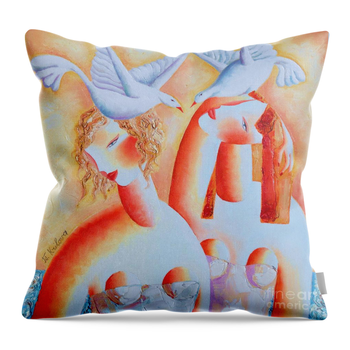 Tatjana Krilova Throw Pillow featuring the painting Two Ambers by Tatjana Krilova