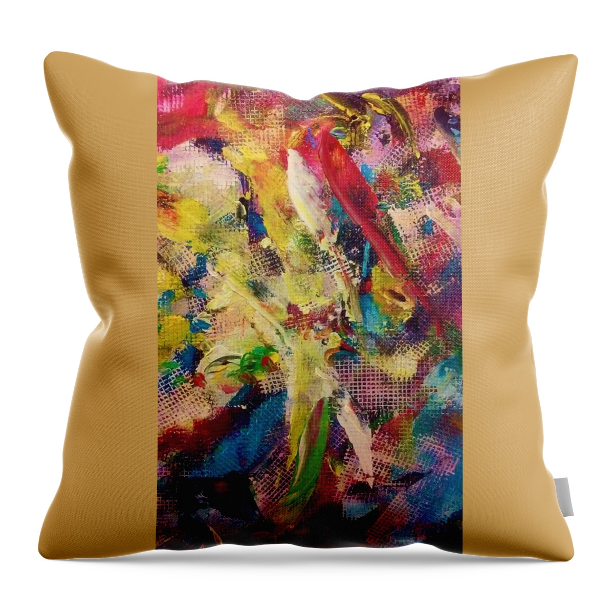 Colorful Art Throw Pillow featuring the painting Two Birds by Ray Khalife