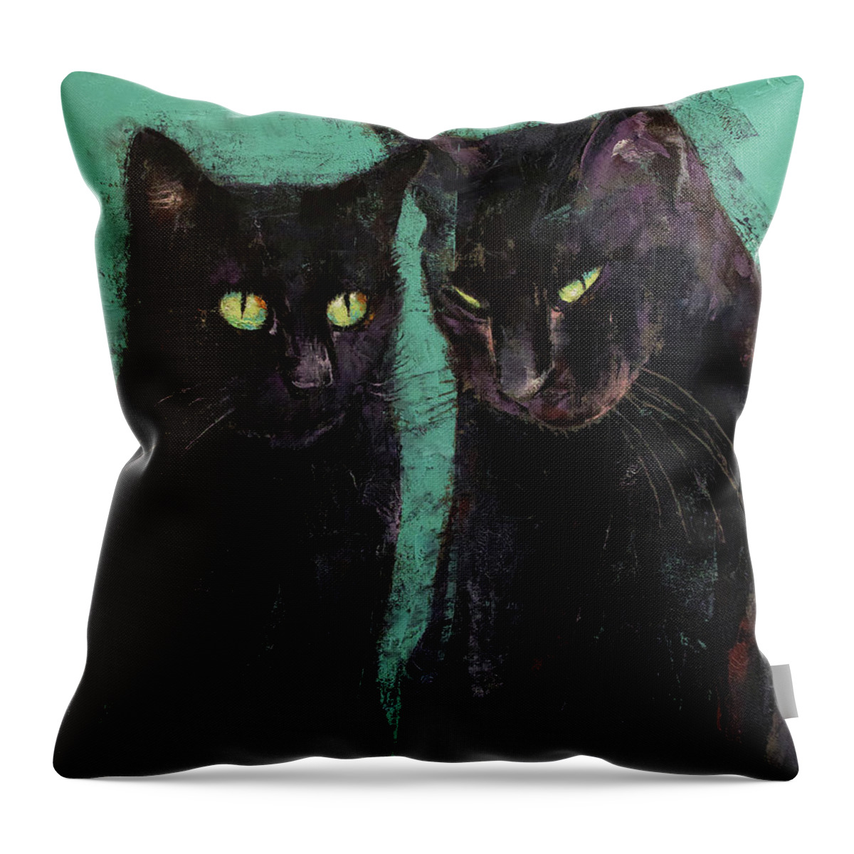 Abstract Throw Pillow featuring the painting Two Black Cats by Michael Creese