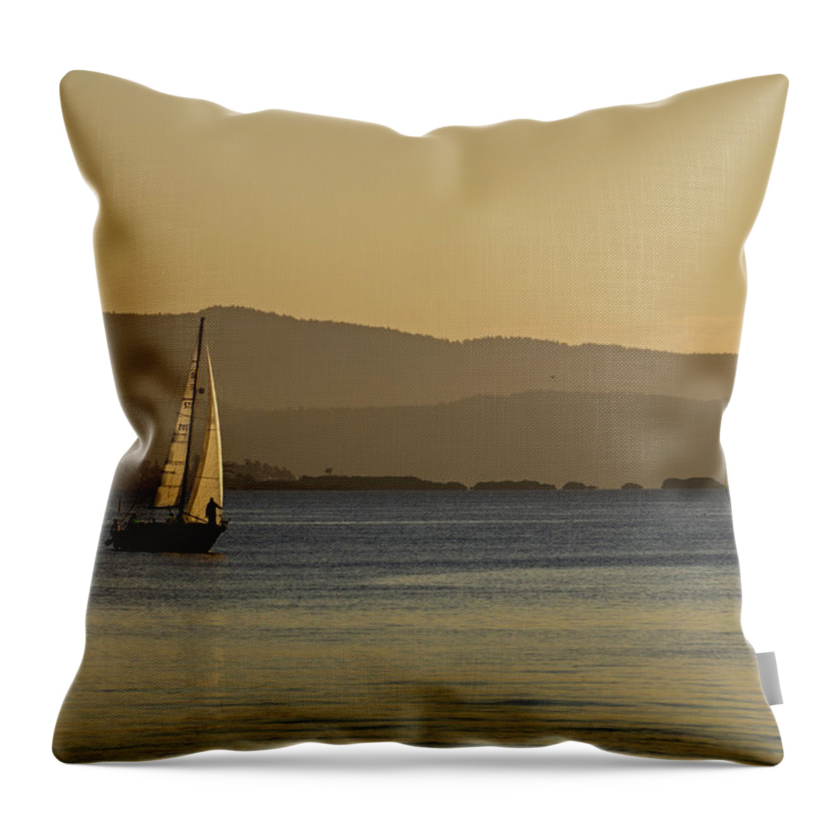 Sunrise Throw Pillow featuring the photograph Two boats by Inge Riis McDonald