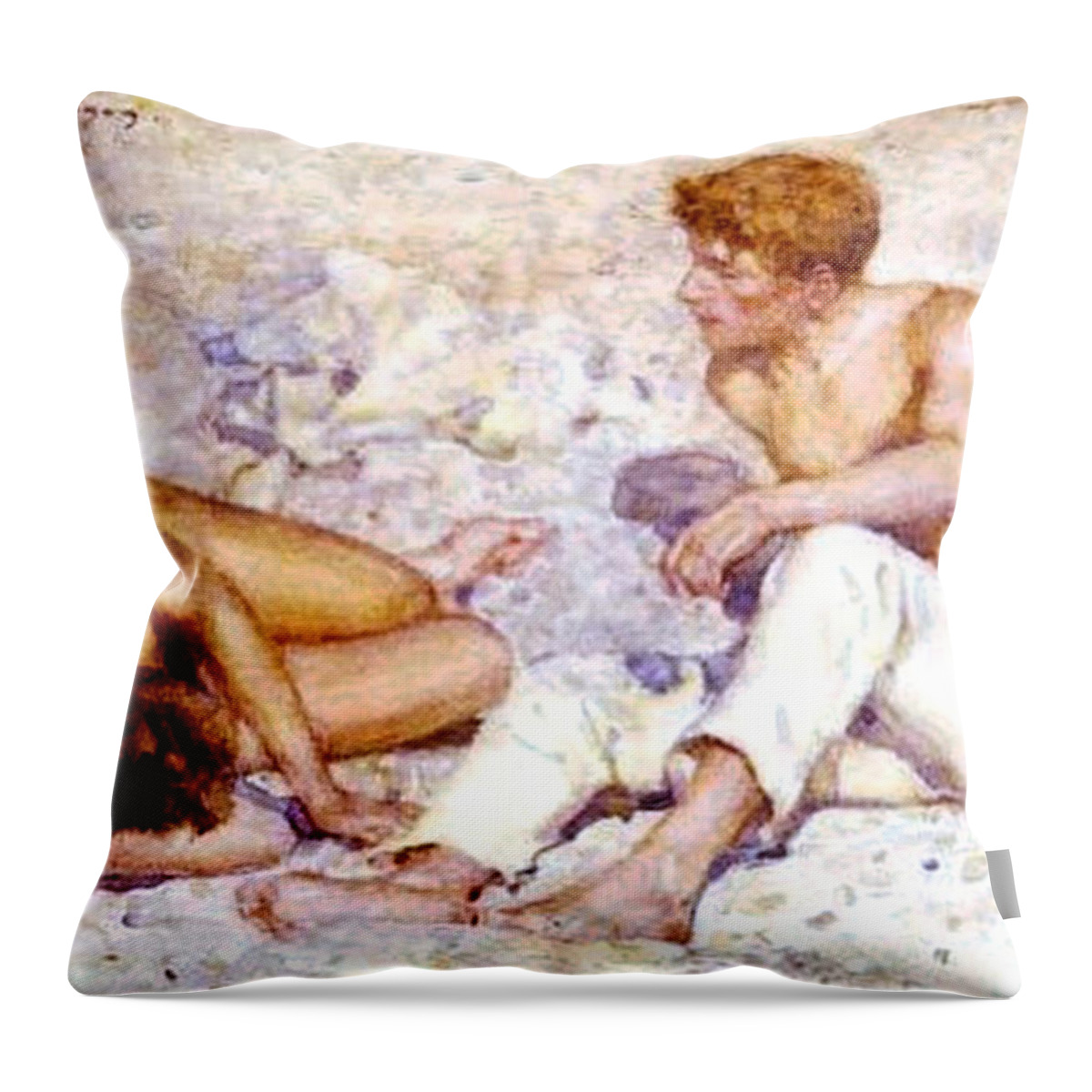 Henry Throw Pillow featuring the painting Two Boys on the Beach by Henry Scott Tuke