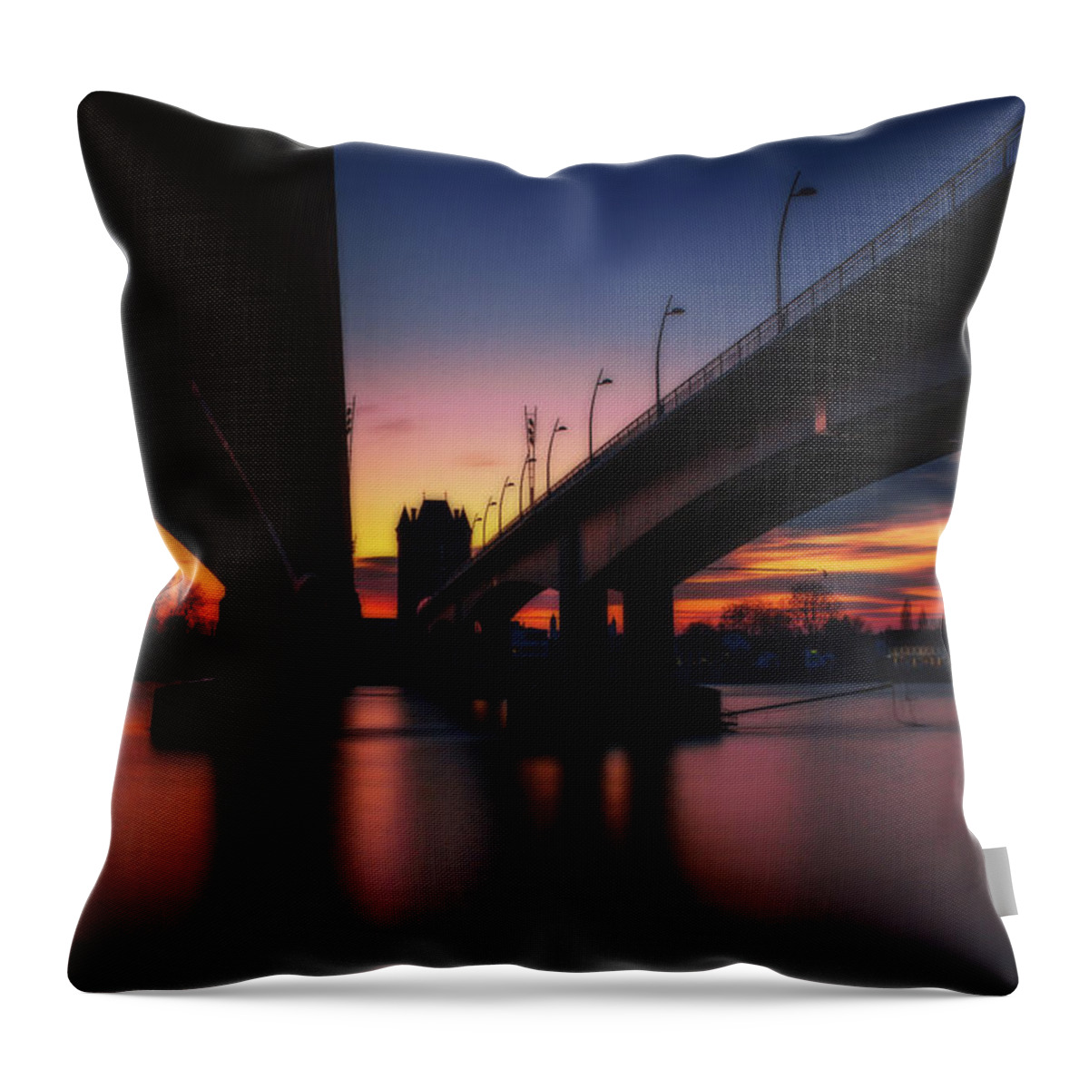 Nibelungenbrücke Throw Pillow featuring the photograph Two Bridges by Marc Braner