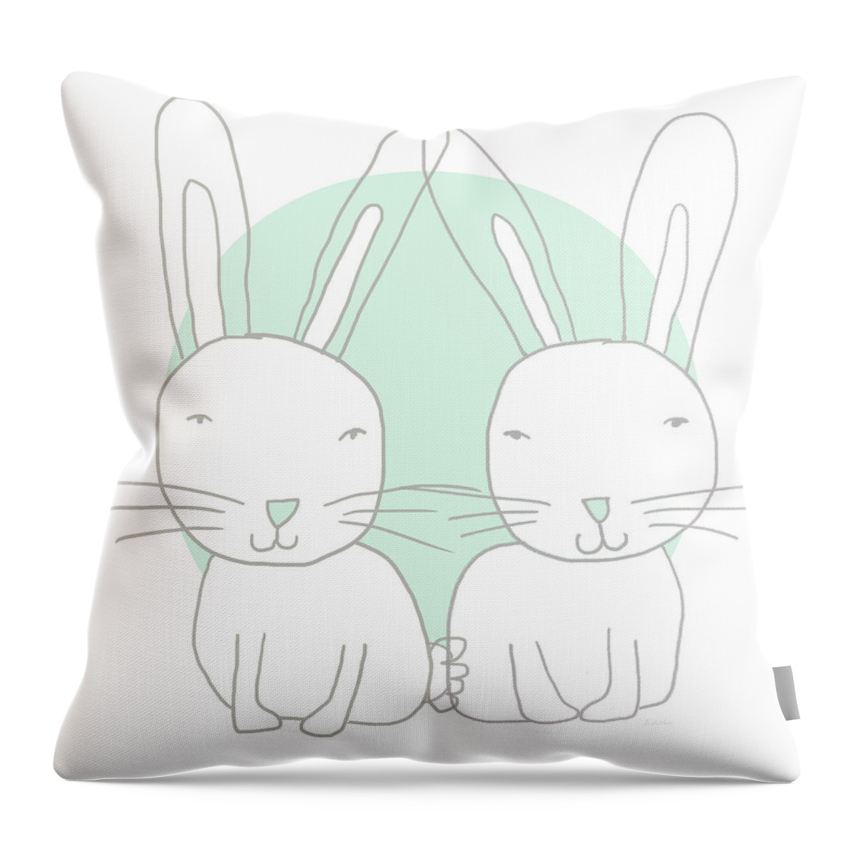 Bunny Throw Pillow featuring the mixed media Two Bunnies- Art by Linda Woods by Linda Woods