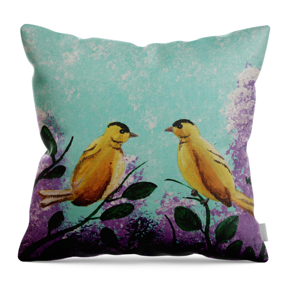 Acrylic Throw Pillow featuring the photograph Two Chickadees standing on branches by Martin Valeriano