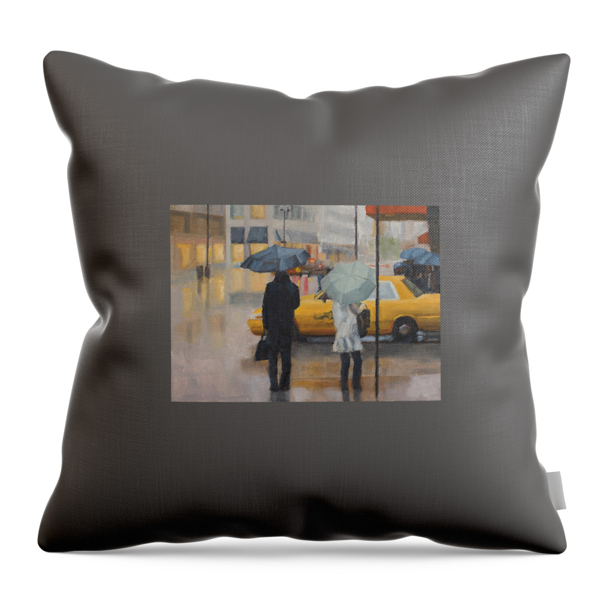 Rain Throw Pillow featuring the painting Two curbside by Tate Hamilton