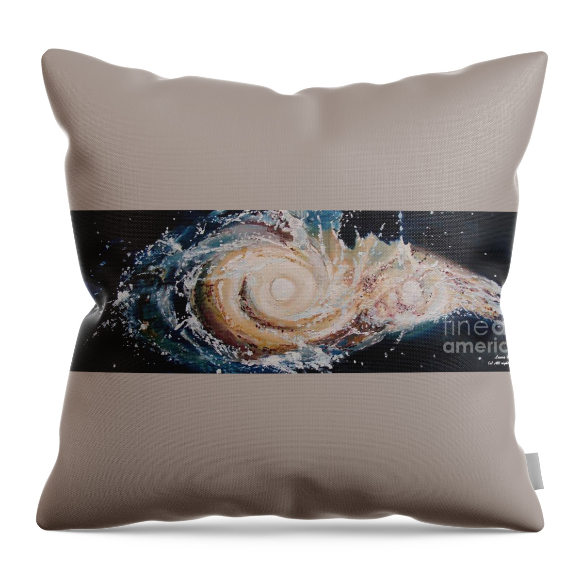 Galaxies Throw Pillow featuring the painting Two Galaxies Colliding by Laara WilliamSen