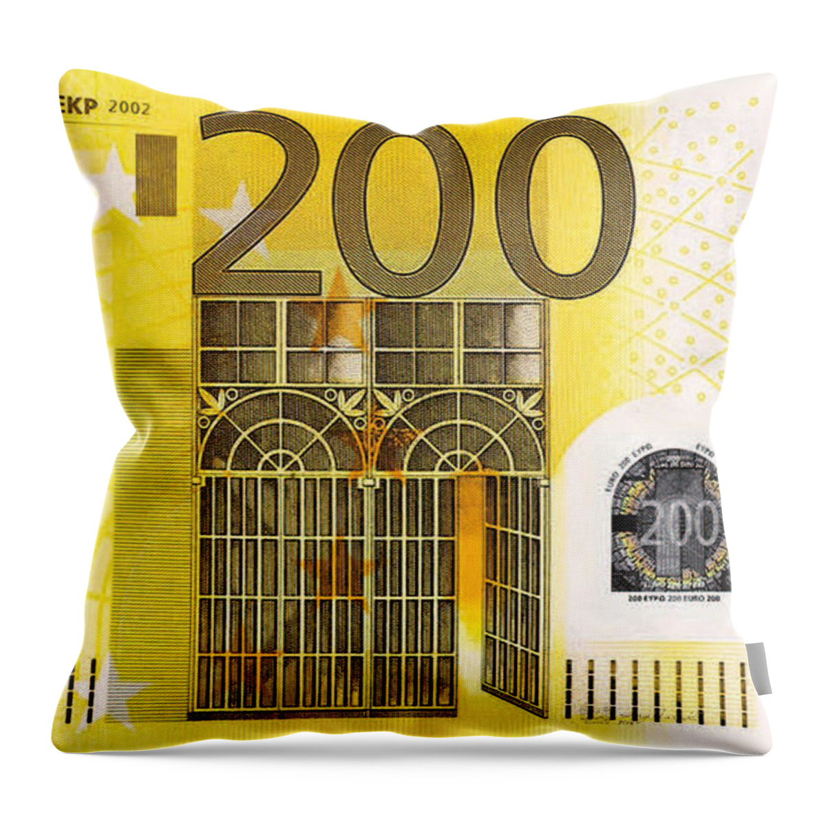 'paper Currency' By Serge Averbukh Throw Pillow featuring the digital art Two Hundred Euro Bill by Serge Averbukh