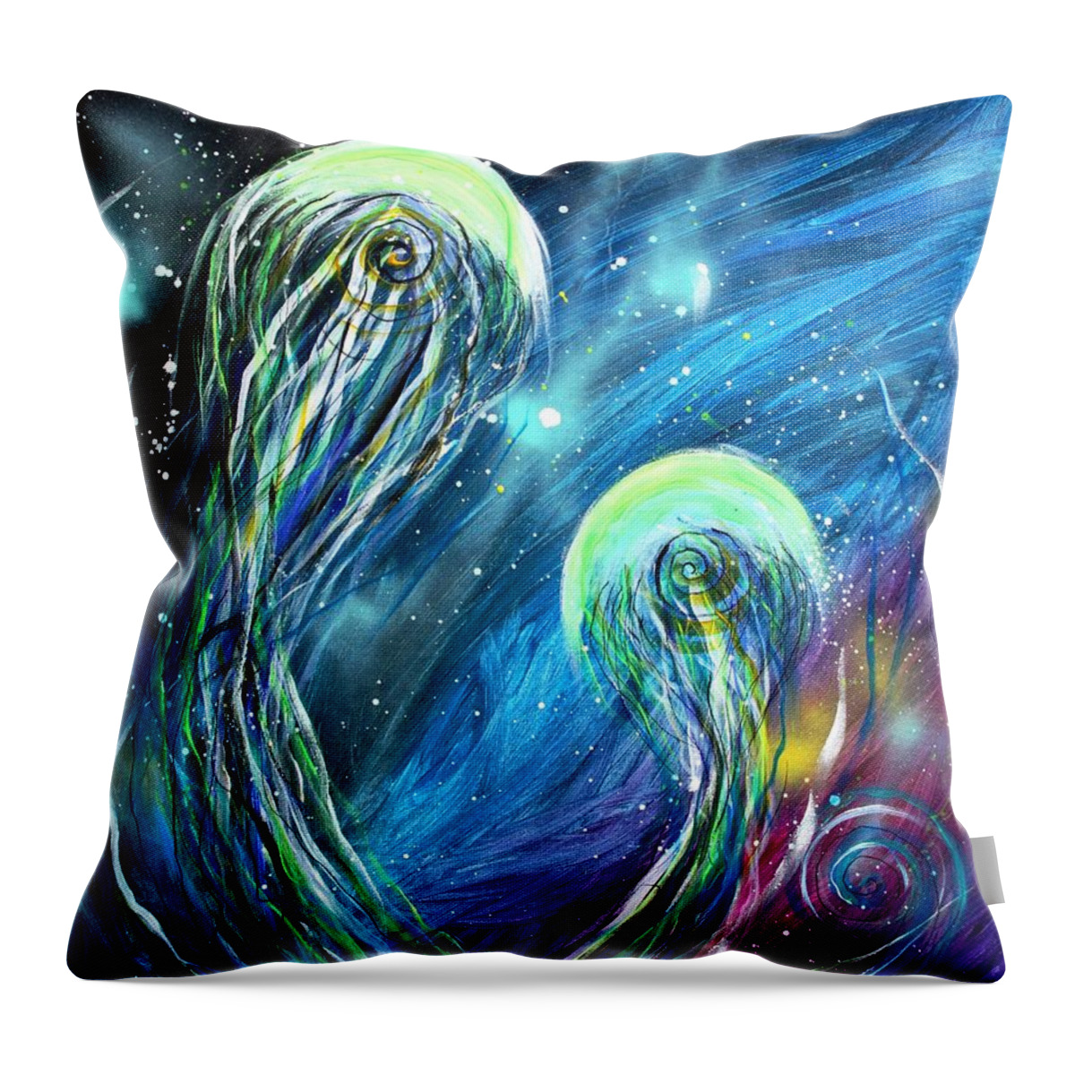 Jellyfish Throw Pillow featuring the painting Two Into by J Vincent Scarpace