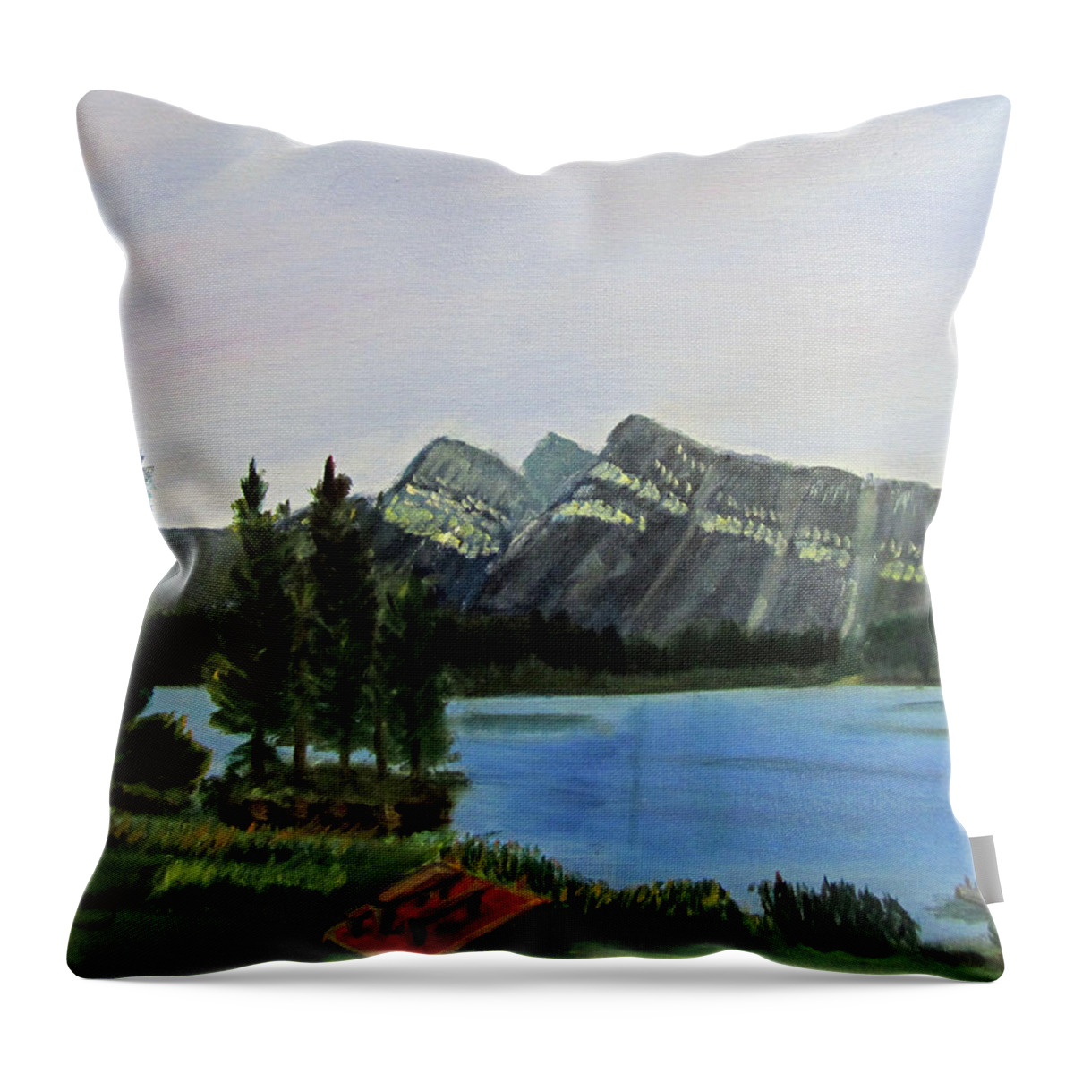 Lake Throw Pillow featuring the painting Two Jack Lake by Linda Feinberg