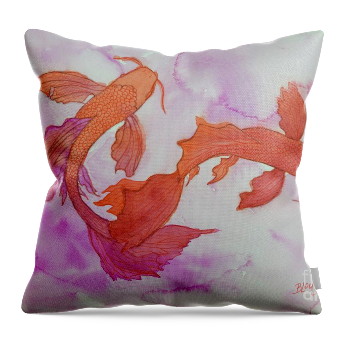  Barrieloustark Throw Pillow featuring the painting Two Koi by Barrie Stark