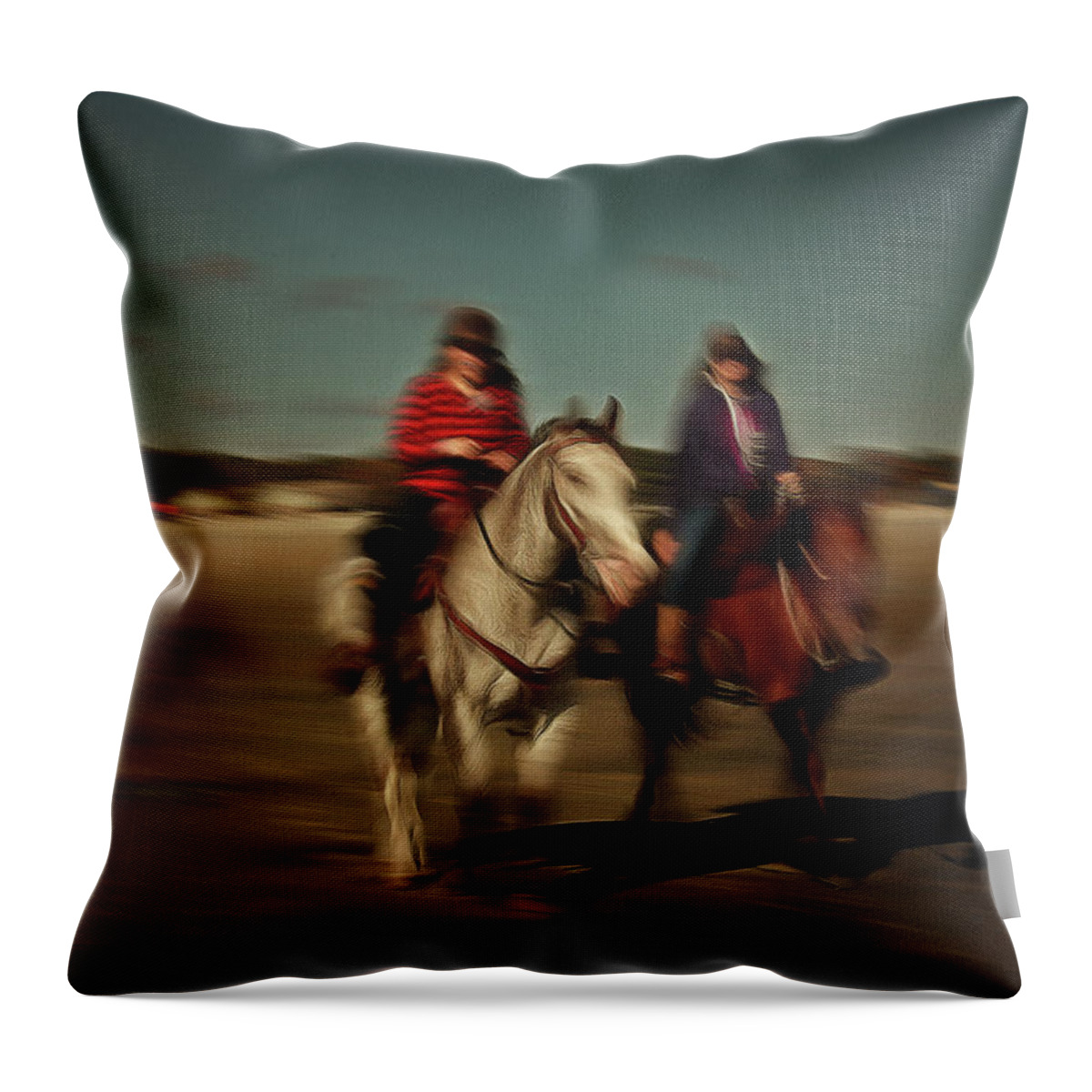 Horses Throw Pillow featuring the photograph Two on the Road by Aleksander Rotner