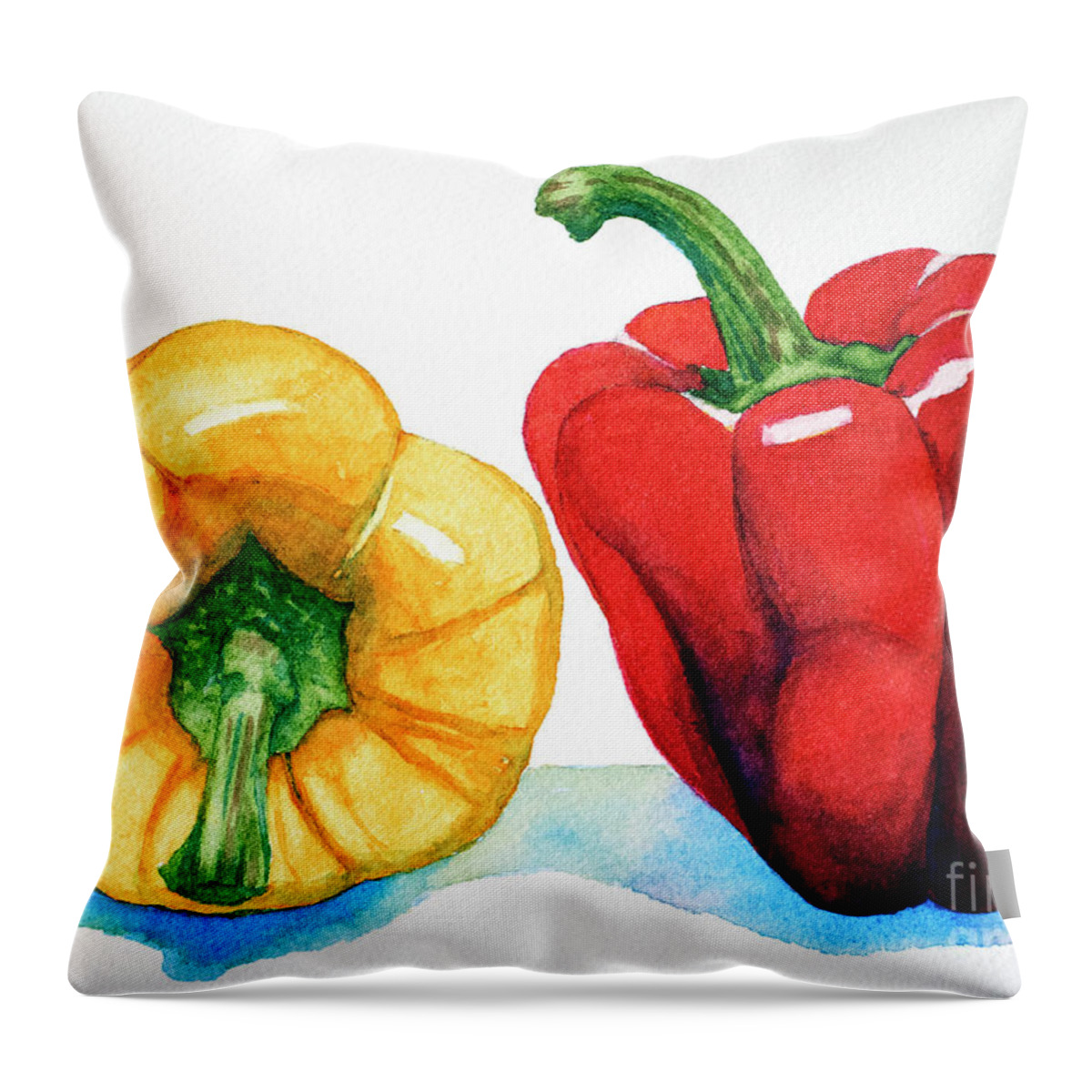 Two Throw Pillow featuring the painting Two Peppers by Rebecca Davis