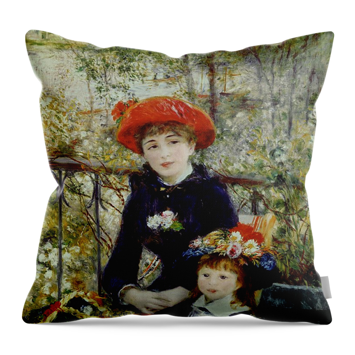 Two Throw Pillow featuring the painting Two Sisters by Pierre Auguste Renoir