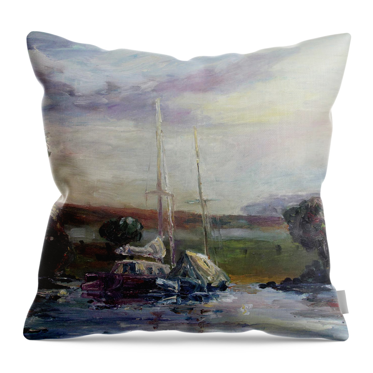Boat Throw Pillow featuring the painting Two Tired Adventurers by Barbara Pommerenke