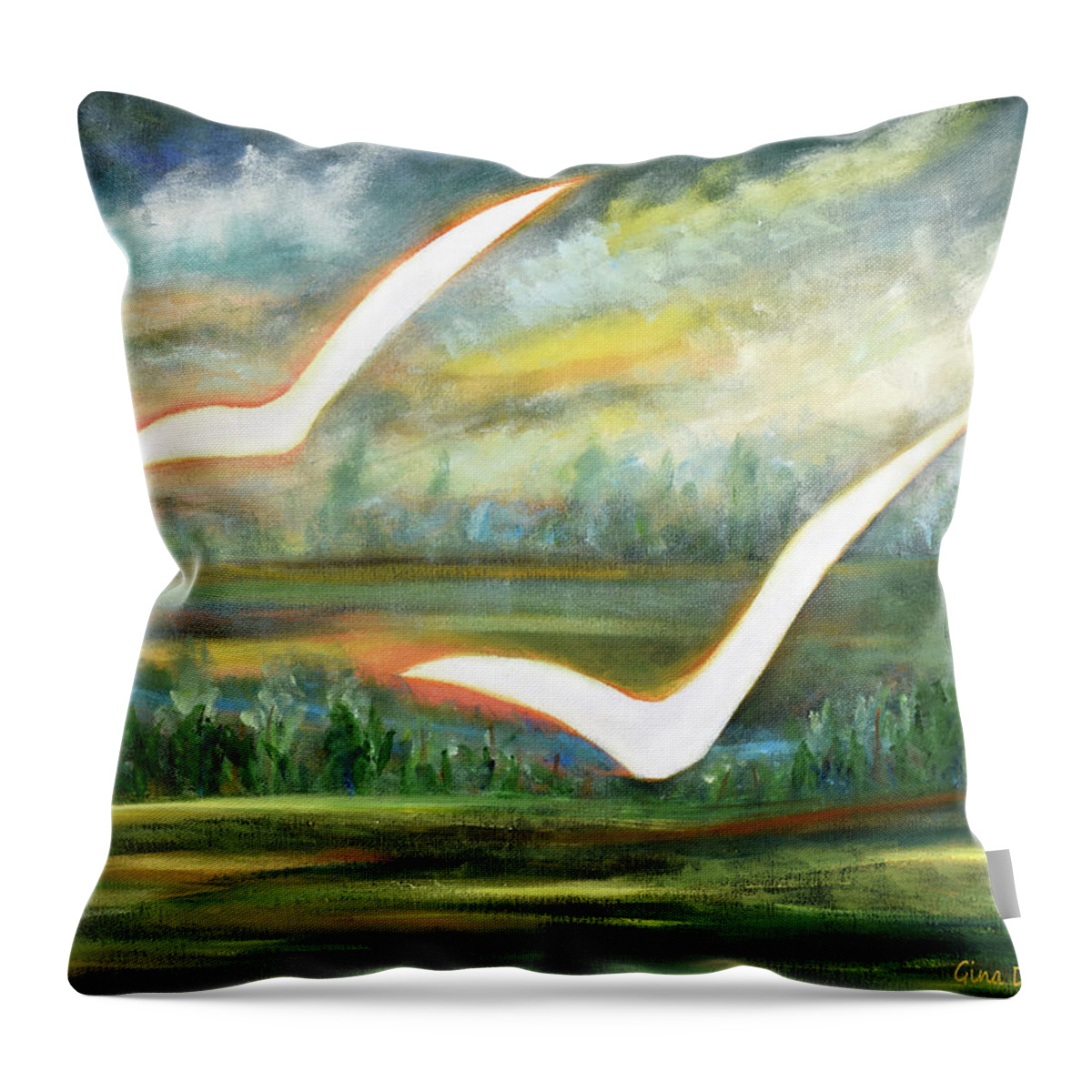 Two Throw Pillow featuring the painting Two White Birds by Gina De Gorna