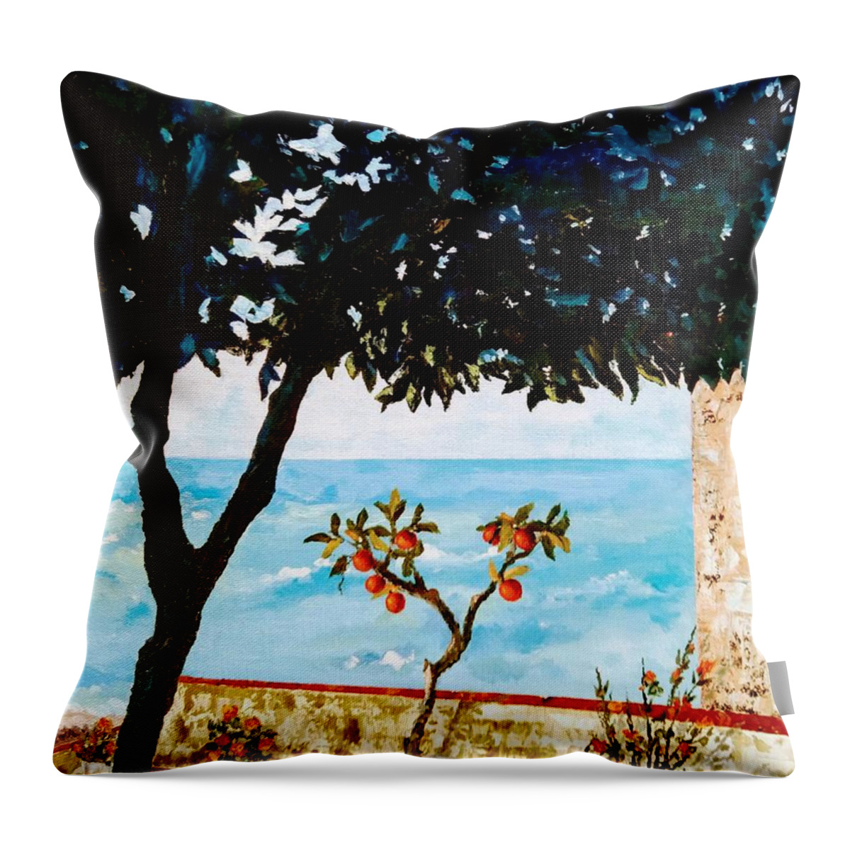 Nature’s Beauty Throw Pillow featuring the painting Typical mediterranean by Ray Khalife
