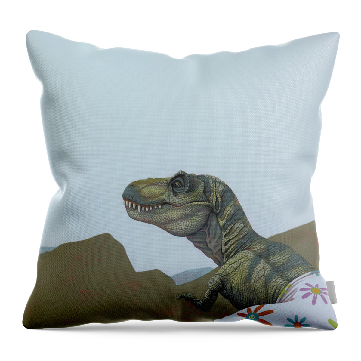 Tyranosaurus Rex Throw Pillow featuring the painting Tyranosaurus Rex by Jasper Oostland