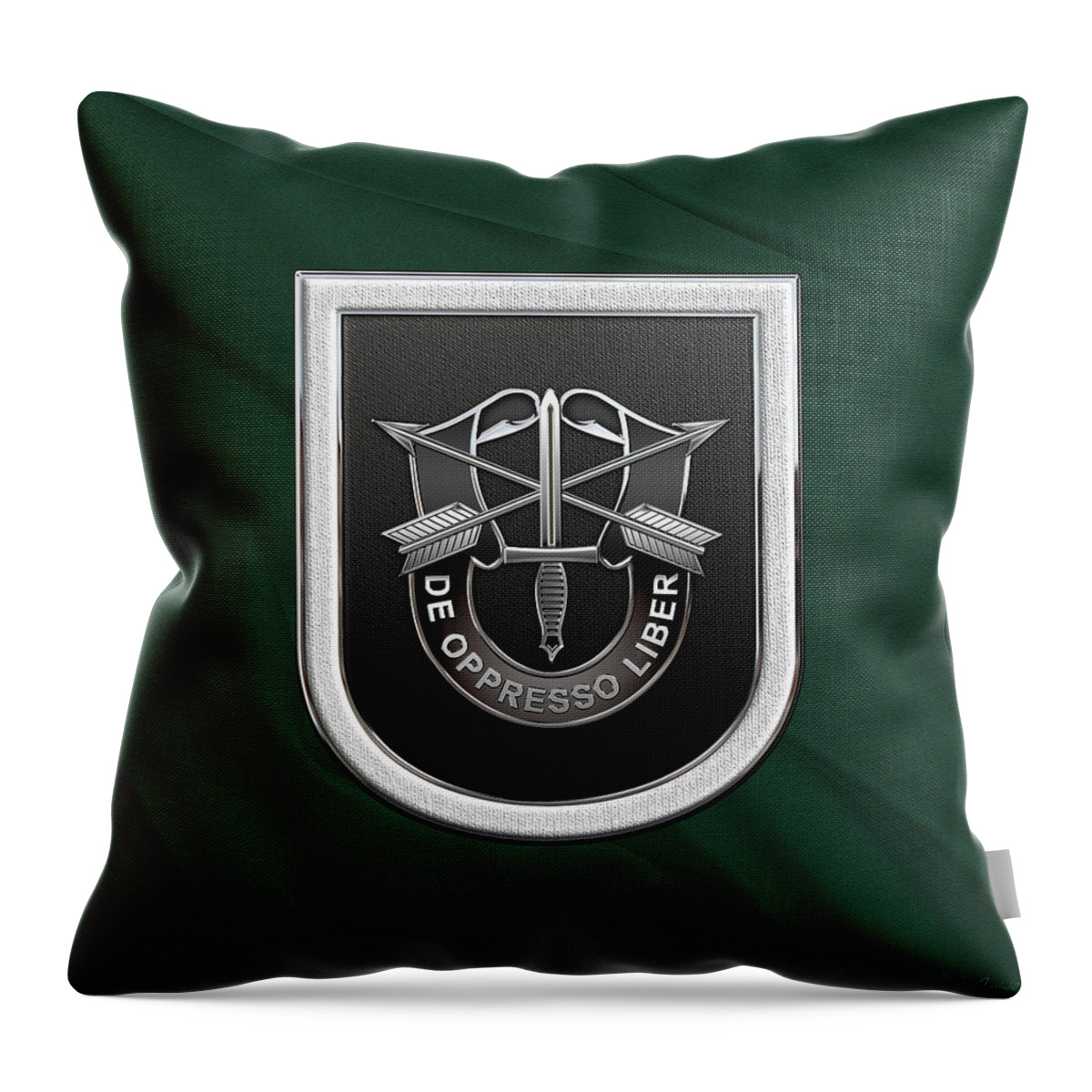 'u.s. Army Special Forces' Collection By Serge Averbukh Throw Pillow featuring the digital art U. S. Army 5th Special Forces Group - 5 S F G Beret Flash over Green Beret Felt by Serge Averbukh