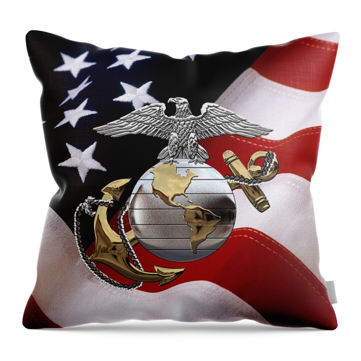 'usmc' Collection By Serge Averbukh Throw Pillow featuring the digital art U S M C Eagle Globe and Anchor - C O and Warrant Officer E G A over U. S. Flag by Serge Averbukh