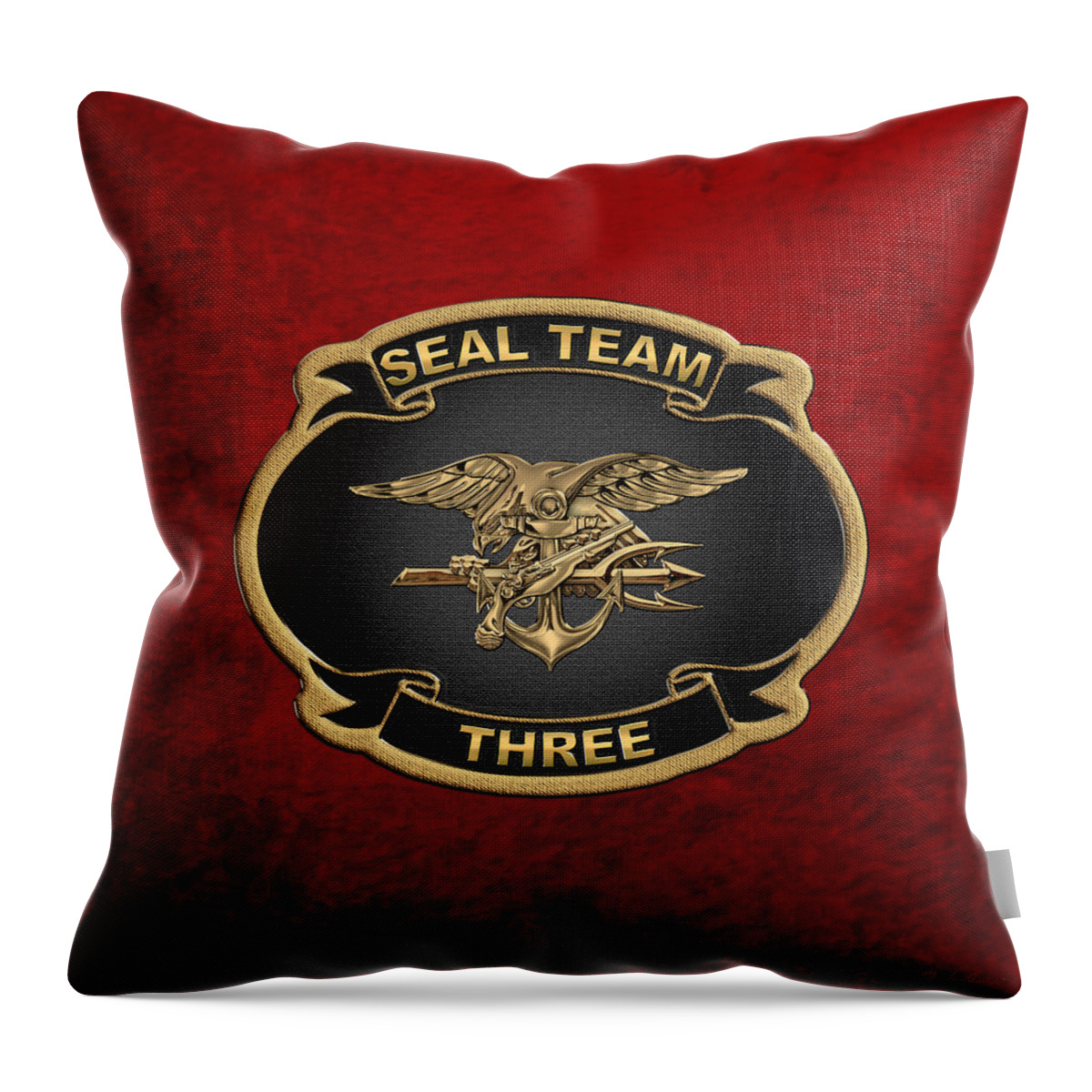'military Insignia & Heraldry - Nswc' Collection By Serge Averbukh Throw Pillow featuring the digital art U. S. Navy S E A Ls - S E A L Team 3 - S T 3 Patch over Red Velvet by Serge Averbukh