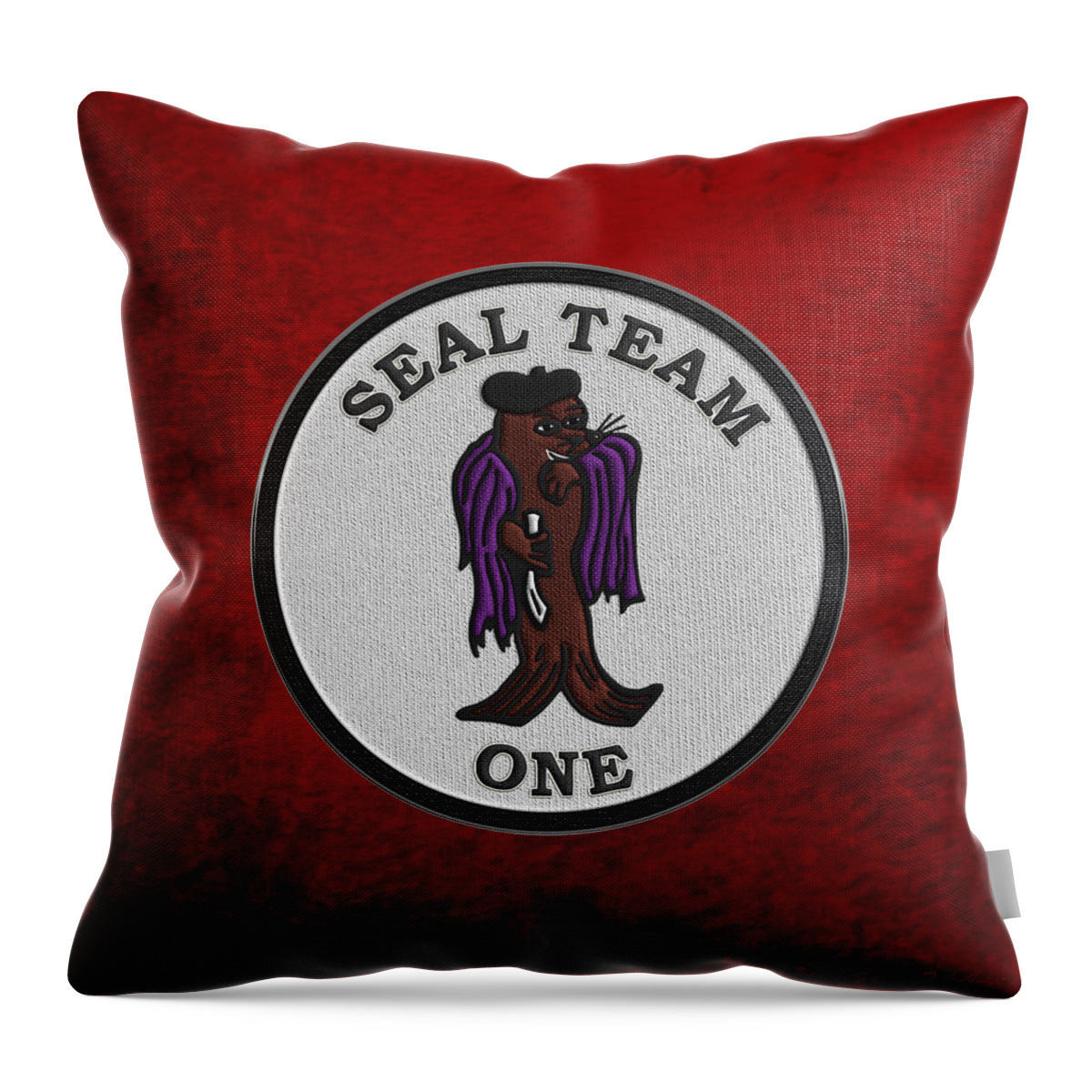 'military Insignia & Heraldry - Nswc' Collection By Serge Averbukh Throw Pillow featuring the digital art U. S. Navy S E A Ls - S E A L Team One - S T 1 Patch over Red Velvet by Serge Averbukh