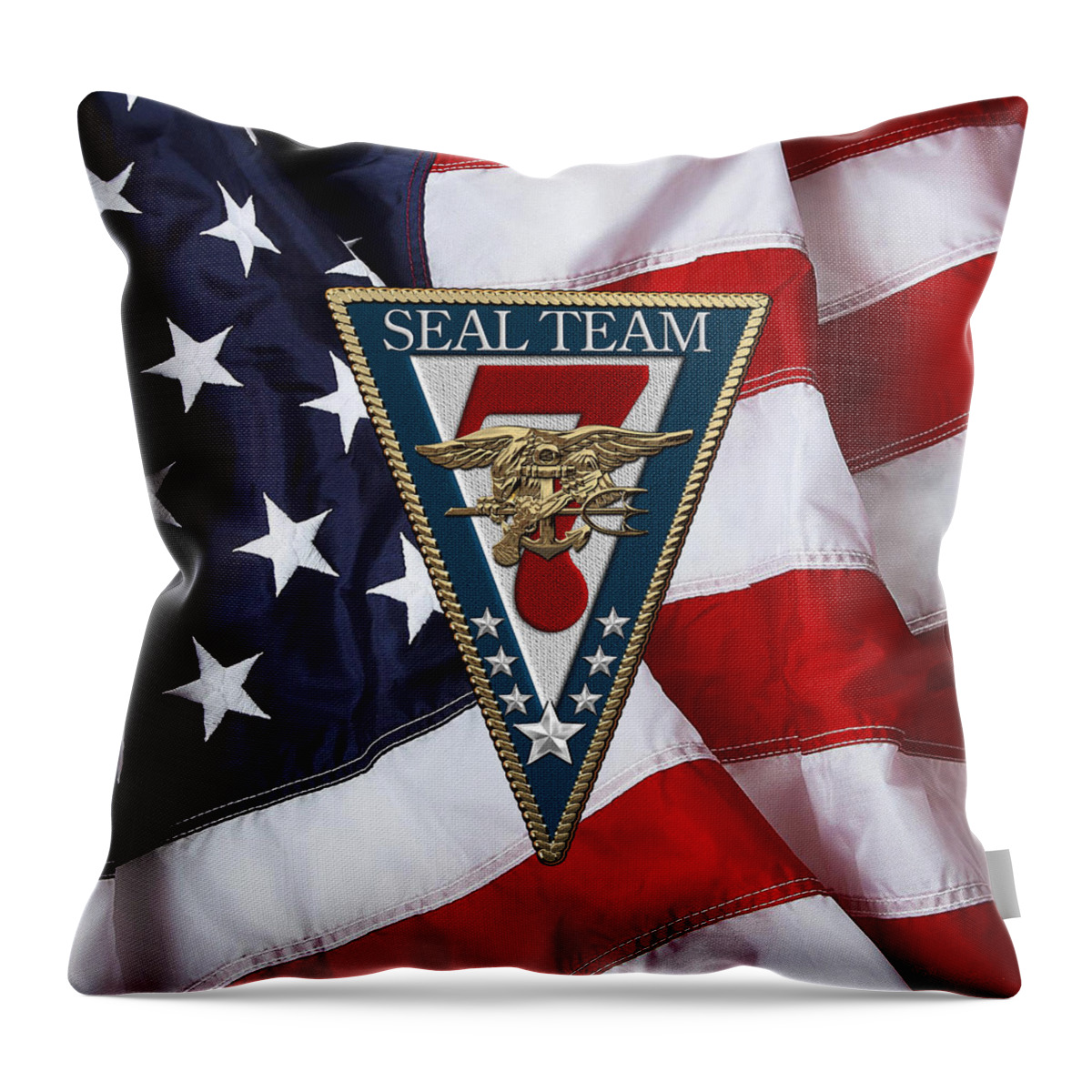 'military Insignia & Heraldry - Nswc' Collection By Serge Averbukh Throw Pillow featuring the digital art U. S. Navy S E A Ls - S E A L Team Seven - S T 7 Patch over U. S. Flag by Serge Averbukh