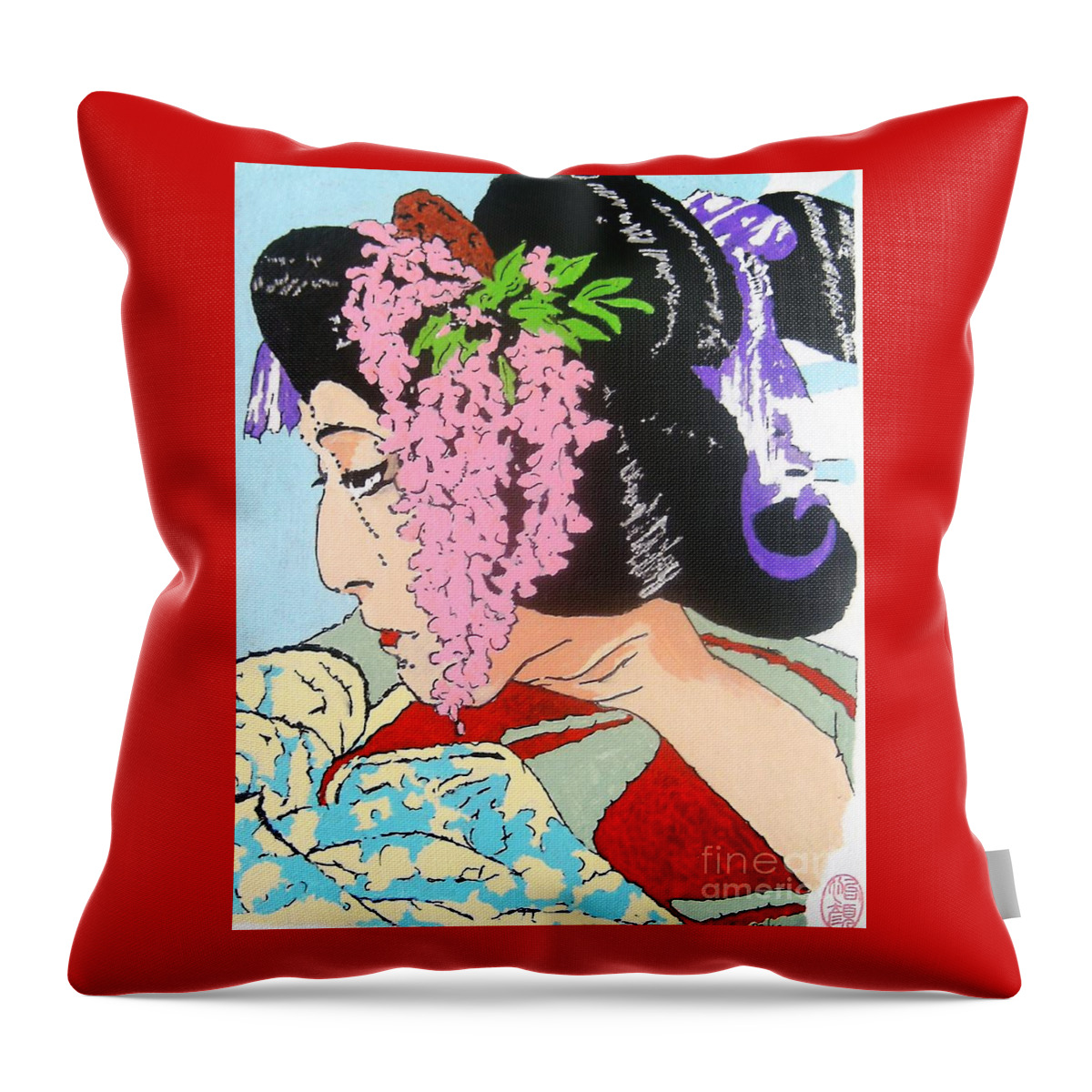 Female Throw Pillow featuring the painting Ukiyo sekai ichi by Thea Recuerdo