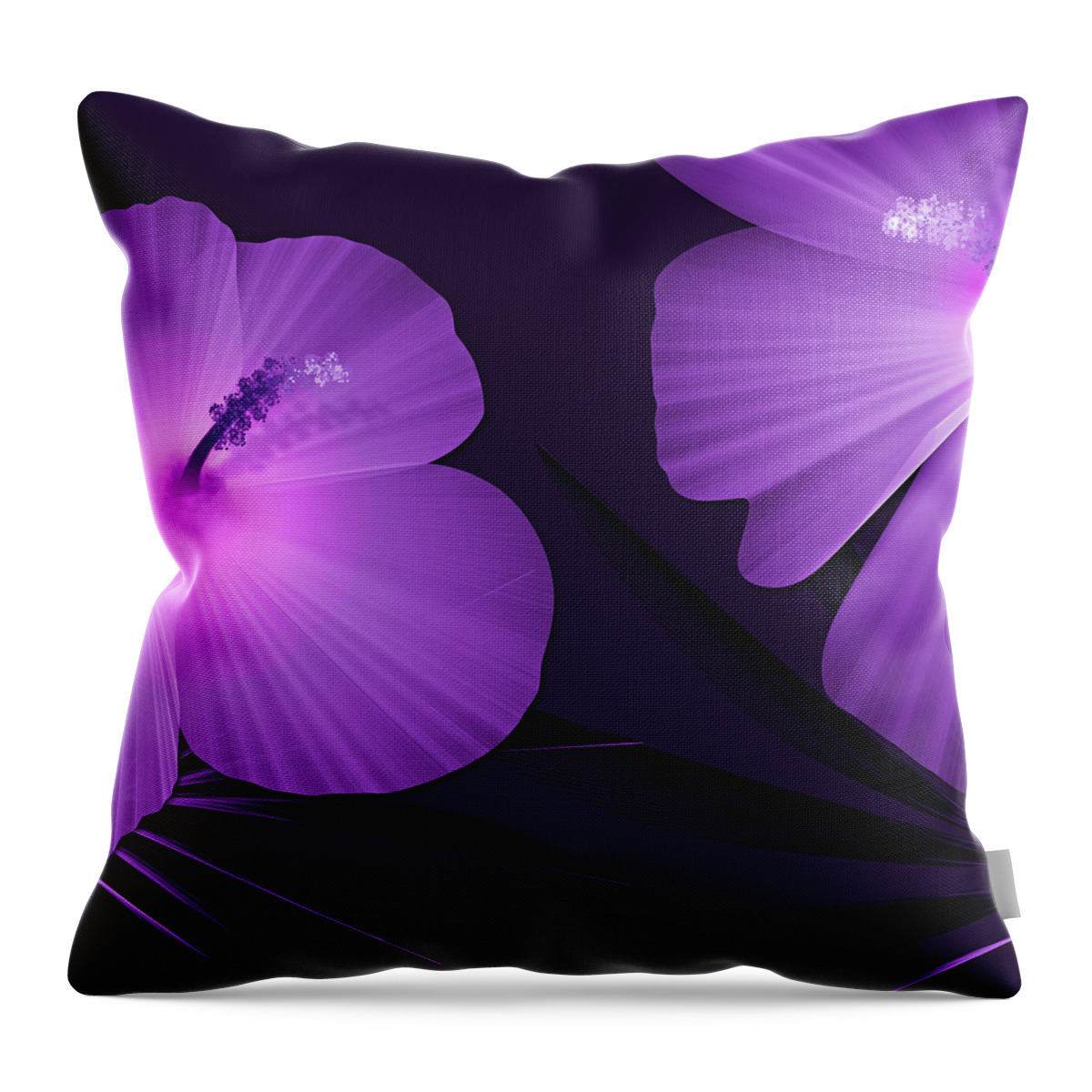 Tropical Print Throw Pillow featuring the digital art Ultraviolet Hibiscus Tropical Nature Print by Sand And Chi