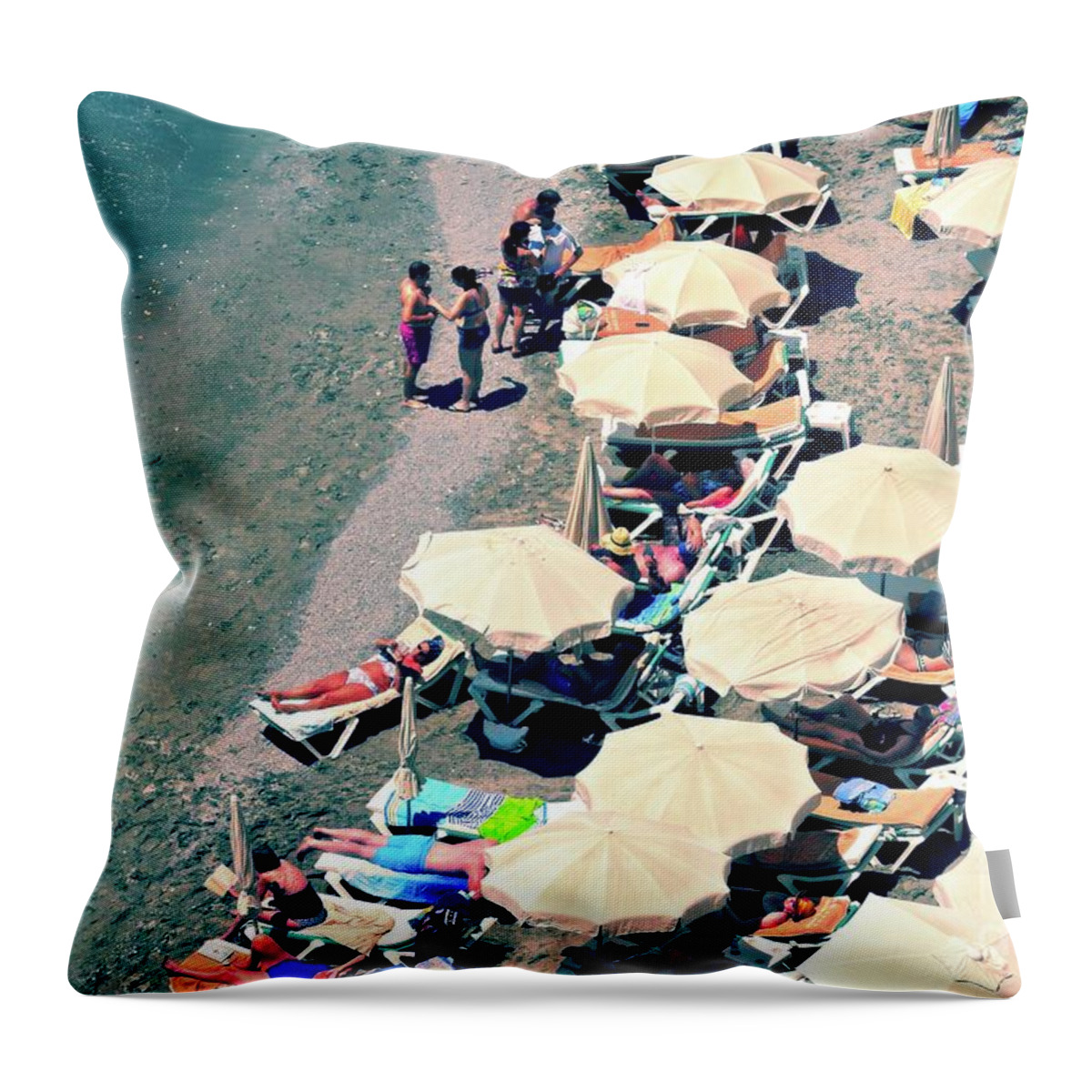 Beach Throw Pillow featuring the photograph Umbrellas on the Beach - Nerja by Mary Machare