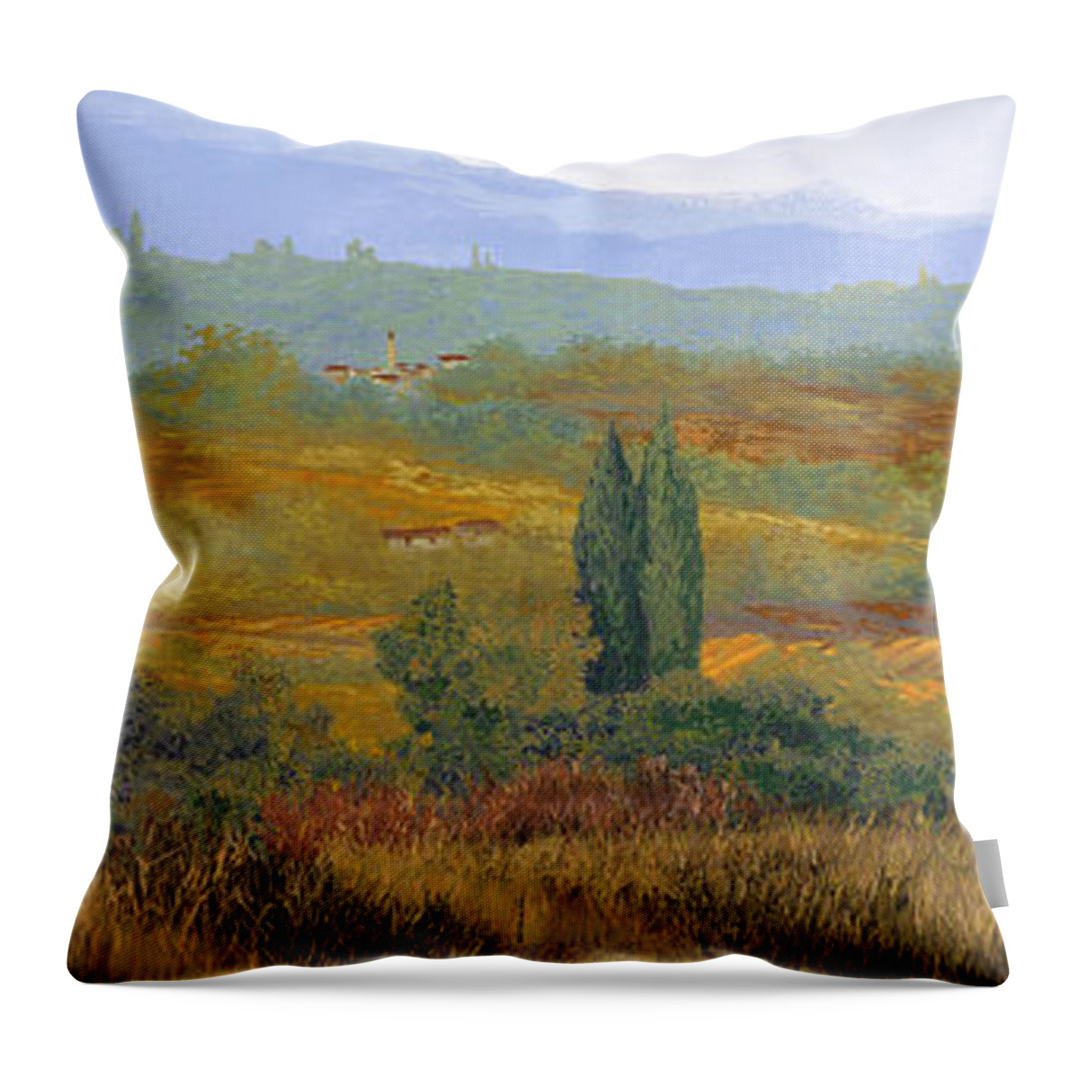 Landscape Throw Pillow featuring the painting un altro pomeriggio a spasso in Toscana by Guido Borelli