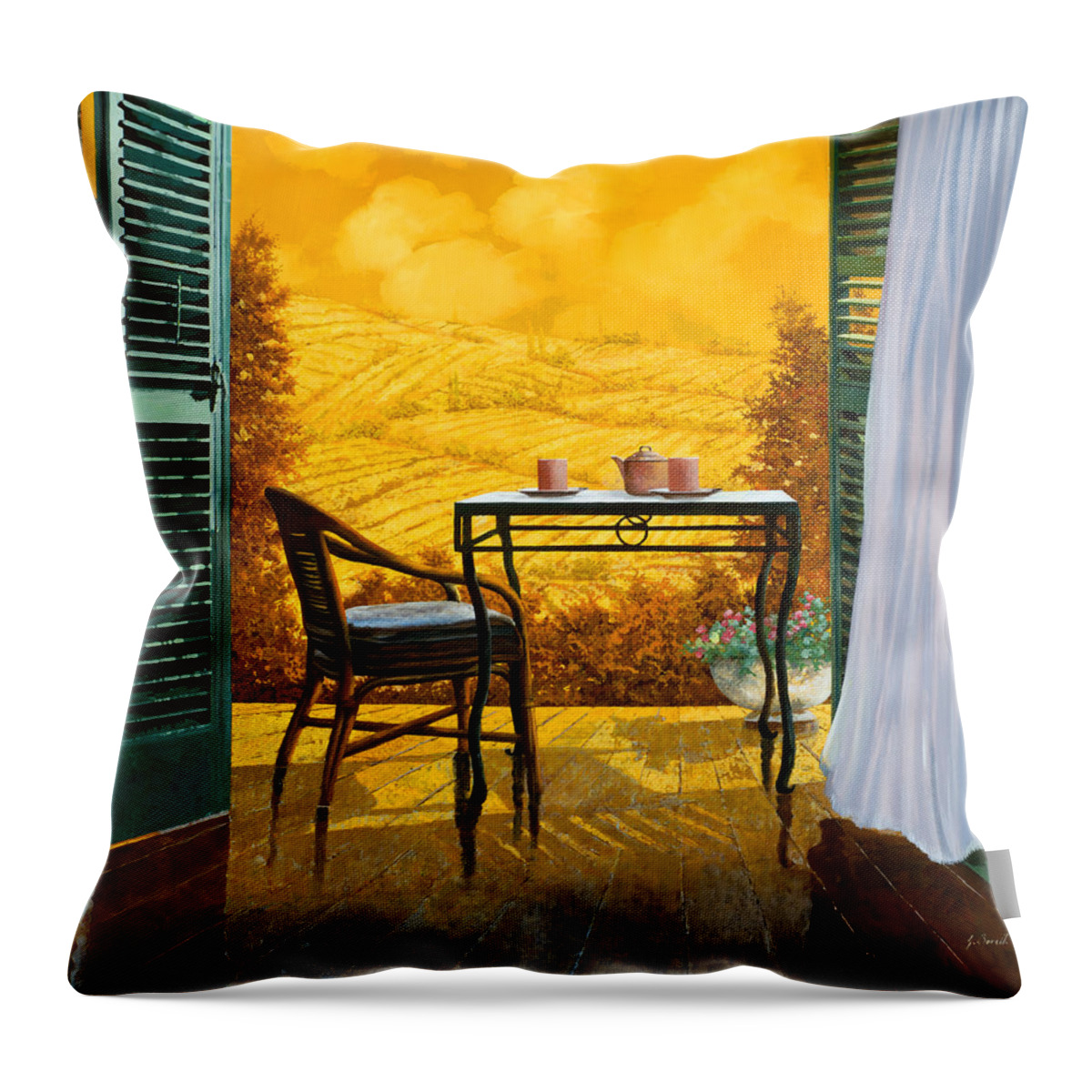 Terrace Throw Pillow featuring the painting Un Caldo Pomeriggio D'estate by Guido Borelli
