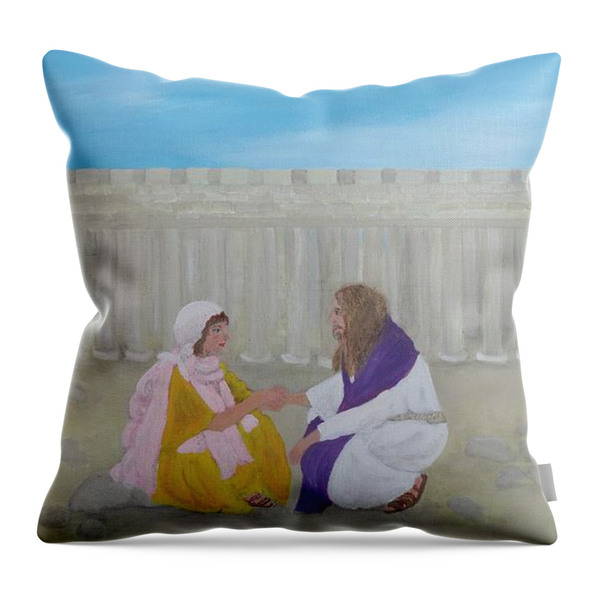 Jesus Throw Pillow featuring the painting Unconditional Love by Karen Jane Jones