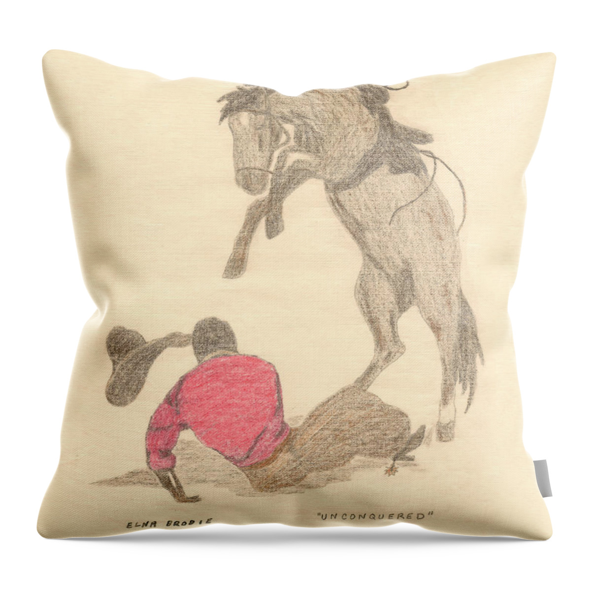 Elna Brodie Throw Pillow featuring the drawing Unconquered by Donna L Munro