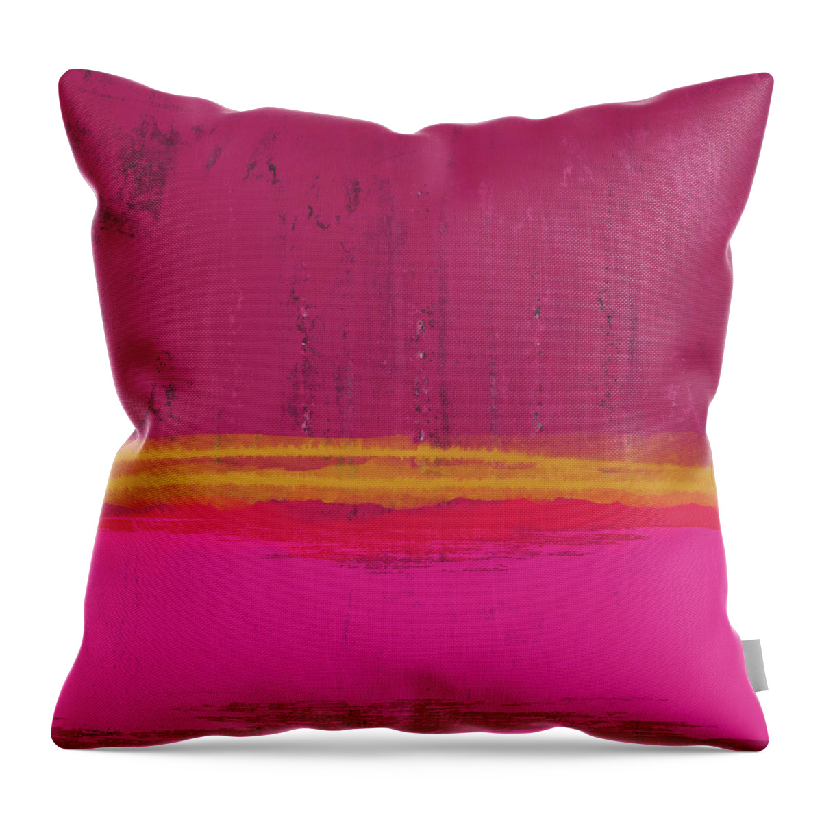 Abstract Landscape Pink Red Yellow Hot Pink Vibrant Color Blockmodern Contemporary Square Lines Loft Art Home Decorairbnb Decorliving Room Artbedroom Artcorporate Artset Designgallery Wallart By Linda Woodsart For Interior Designersgreeting Cardpillowtotehospitality Arthotel Artart Licensing Throw Pillow featuring the mixed media Undaunted Pink Abstract- Art by Linda Woods by Linda Woods