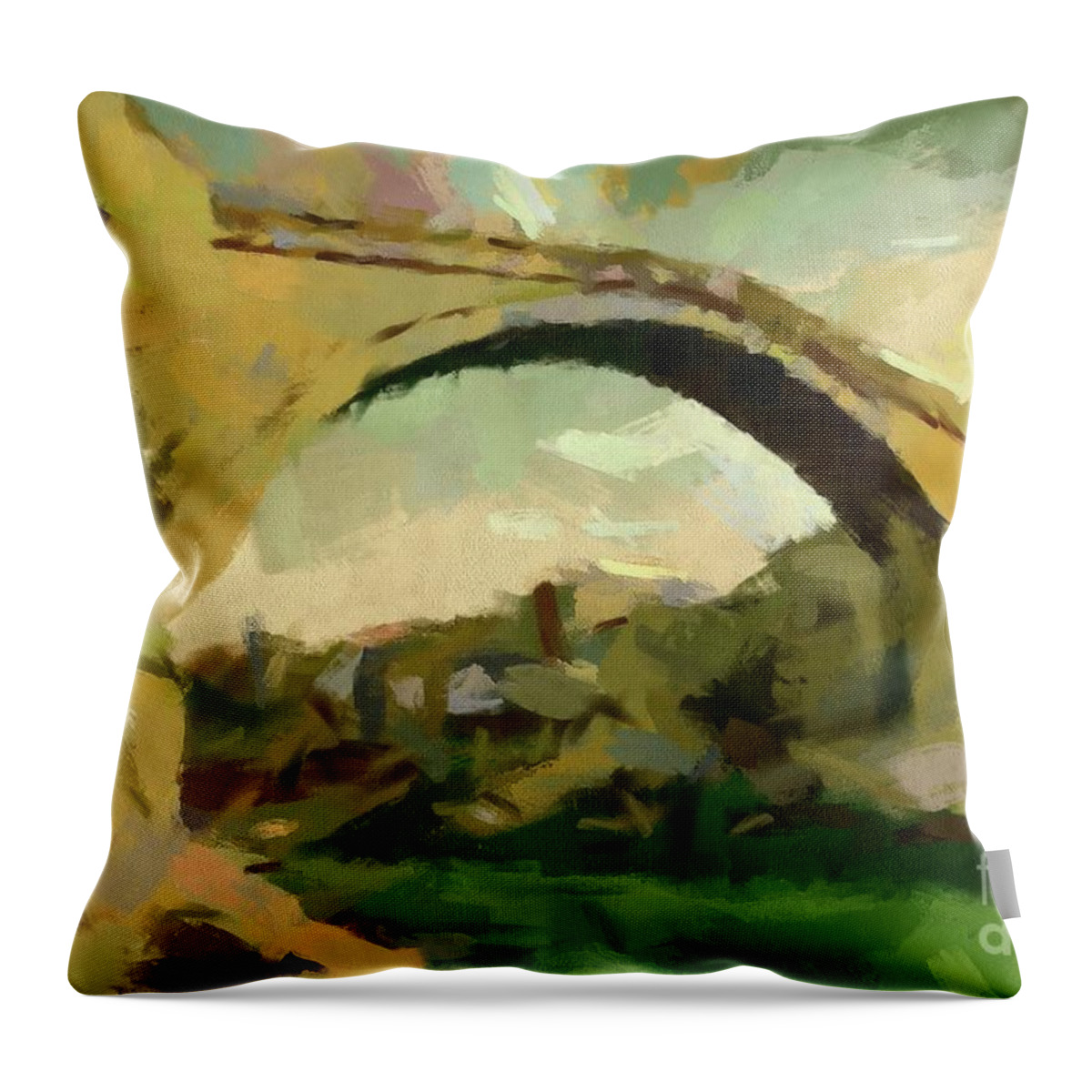Mostar Throw Pillow featuring the painting Under Old Bridge by Dragica Micki Fortuna