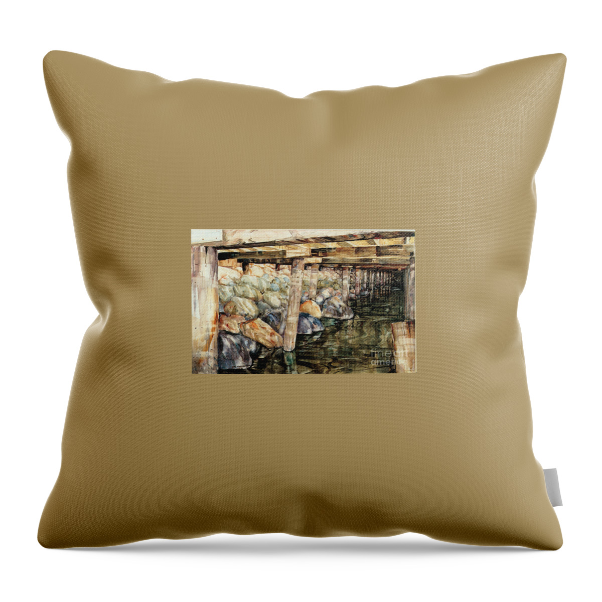 Seascape Throw Pillow featuring the painting Under the Boardwalk by P Anthony Visco