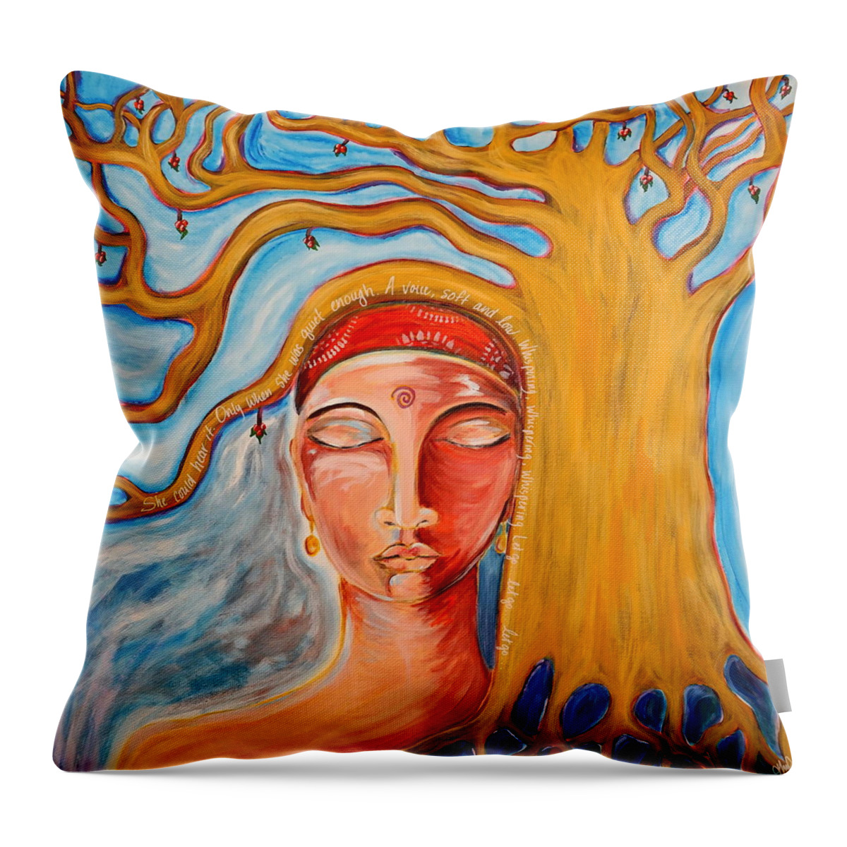 Abstract Throw Pillow featuring the painting Under the Bodhi Tree by Theresa Marie Johnson