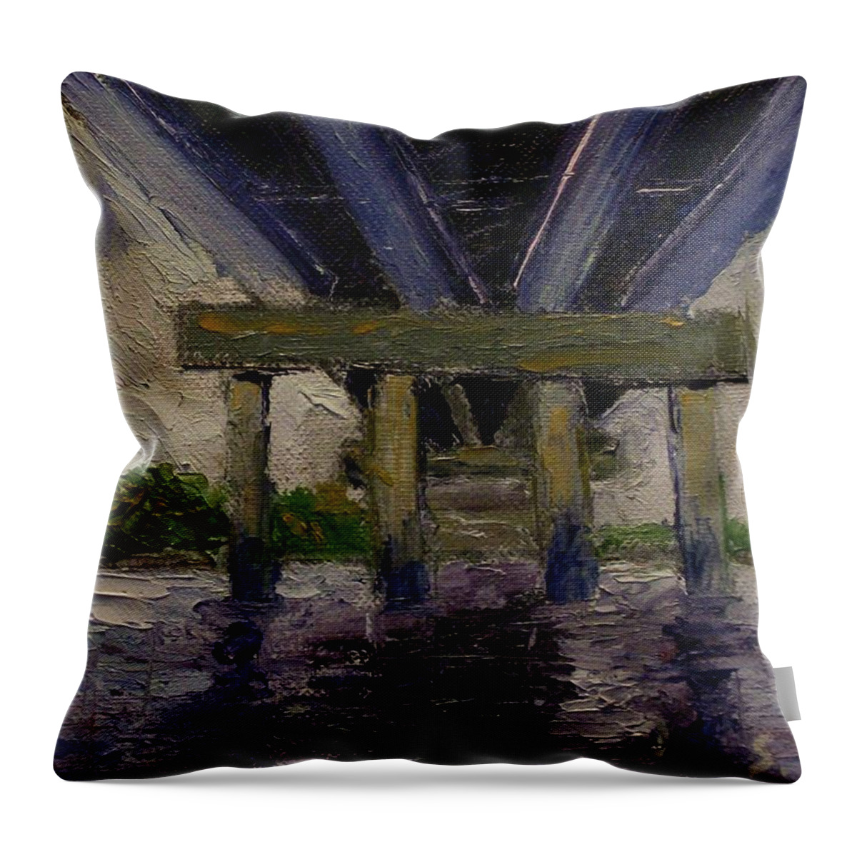Oil Throw Pillow featuring the painting Under the Bridge by Stephen King