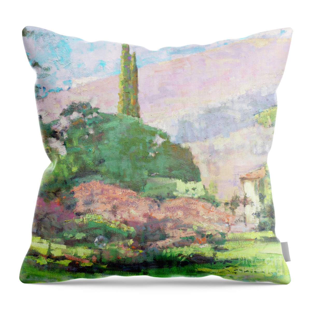 Fresia Throw Pillow featuring the painting Under the Garden Sun by Jerry Fresia