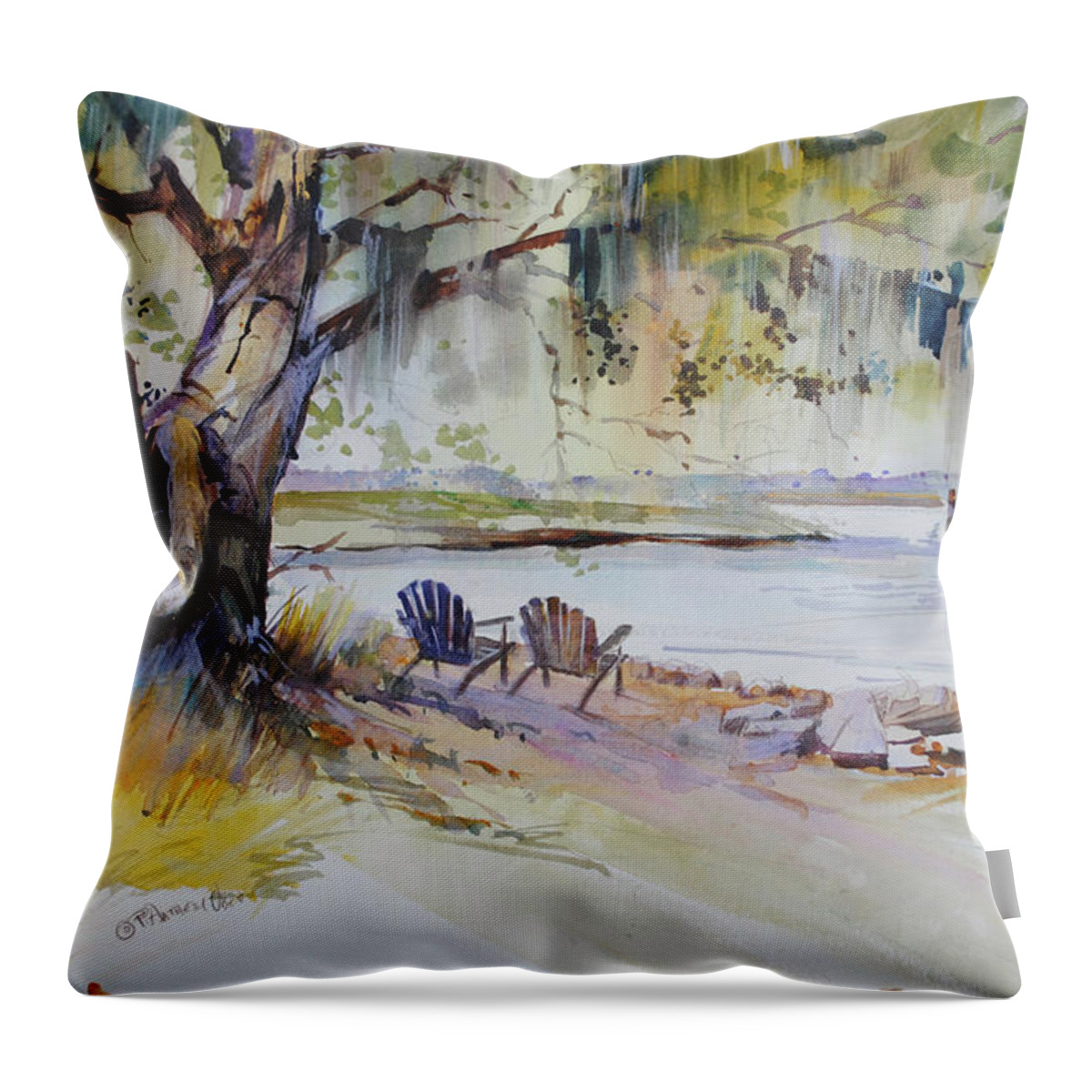 Hilton Head Throw Pillow featuring the painting Under The Live Oak by P Anthony Visco