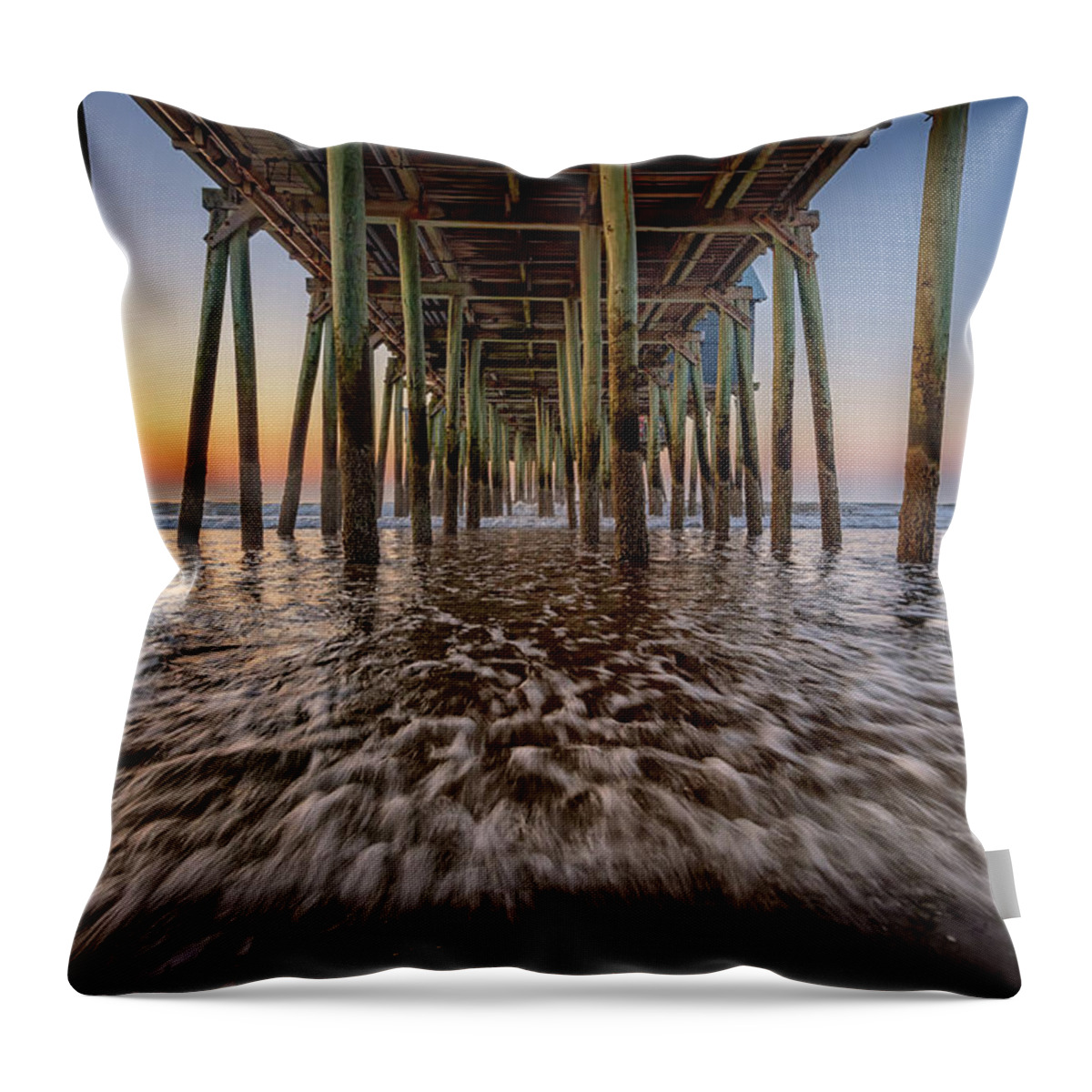 Old Orchard Beach Throw Pillow featuring the photograph Under the Pier at Old Orchard Beach by Rick Berk