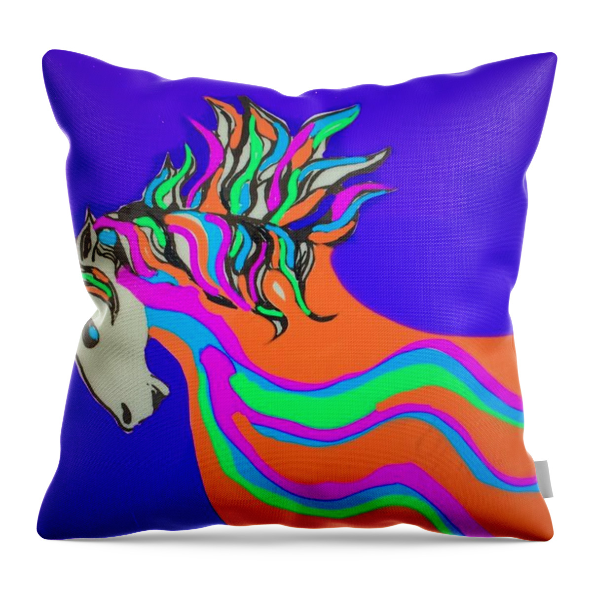 Ink Pen Digital Colors Bright Unicorn Fantasy Throw Pillow featuring the drawing Unicorn for Candy by Erika Jean Chamberlin