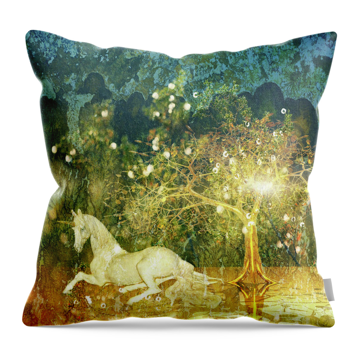 Unicorn Throw Pillow featuring the digital art Unicorn Resting Series 3 by Digital Art Cafe